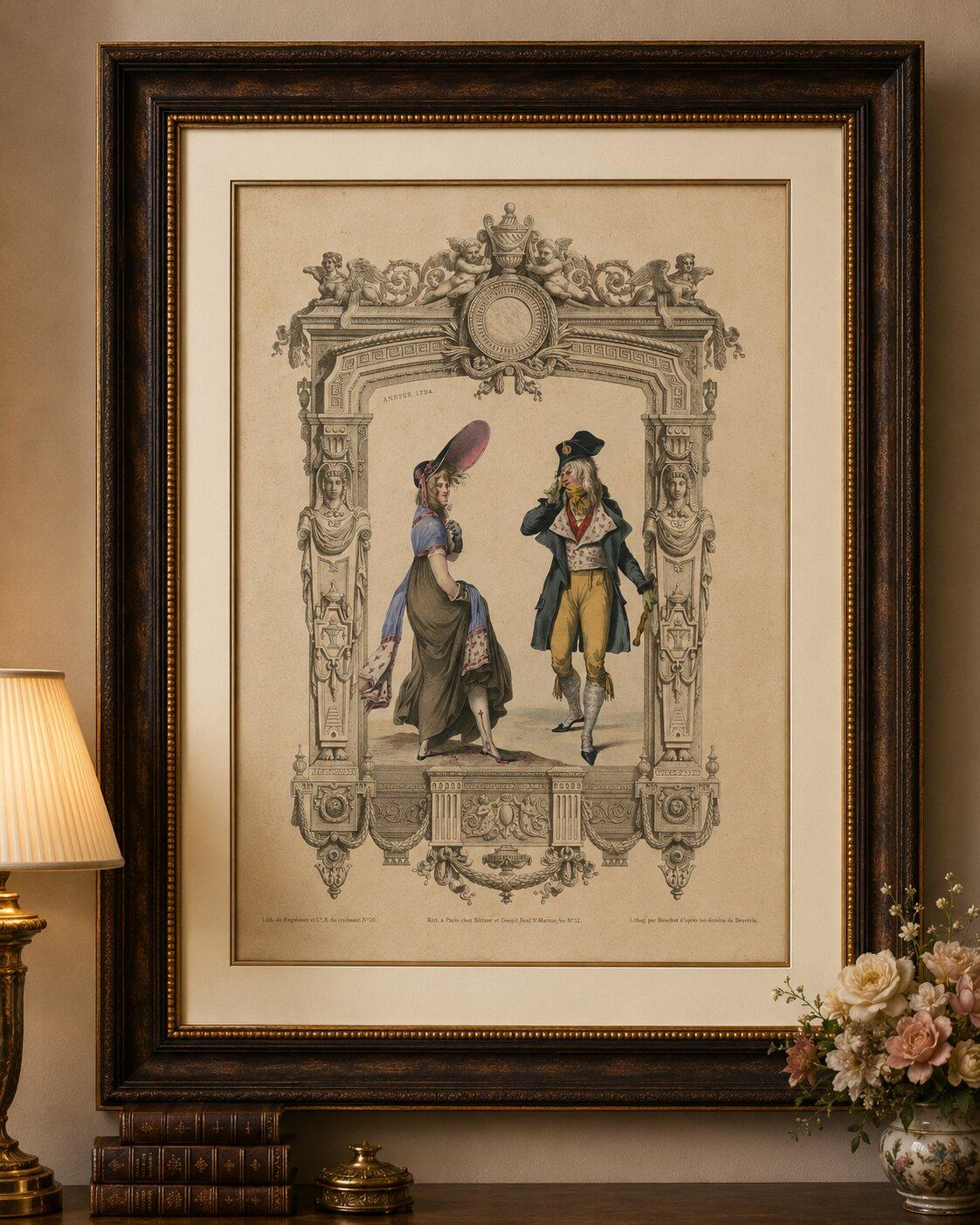 French Directoire Period Costume Lithograph, 1794 – Published 1847