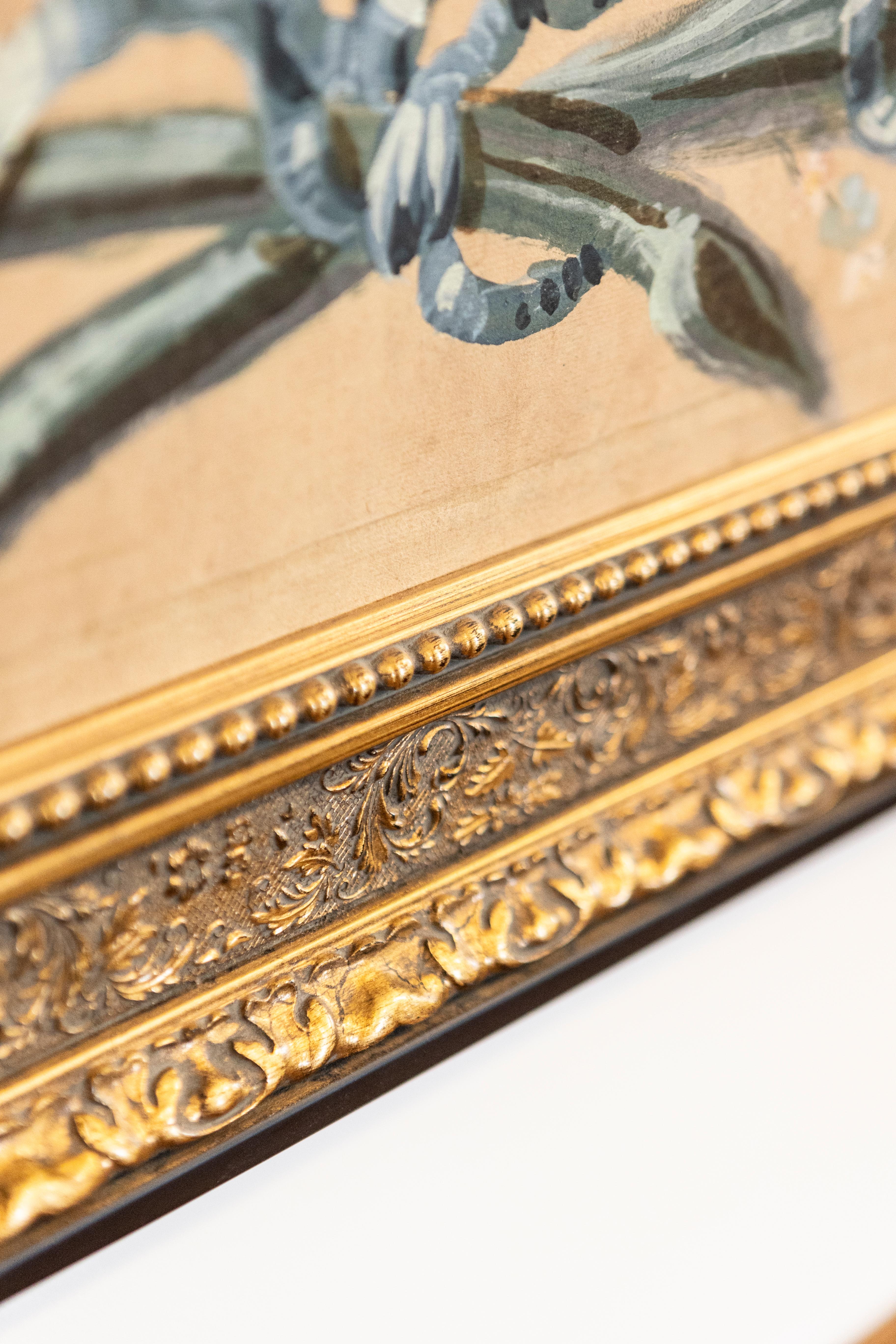 French Directoire Period Floral Painted Panel in Gilded Frame, circa 1790 For Sale 2