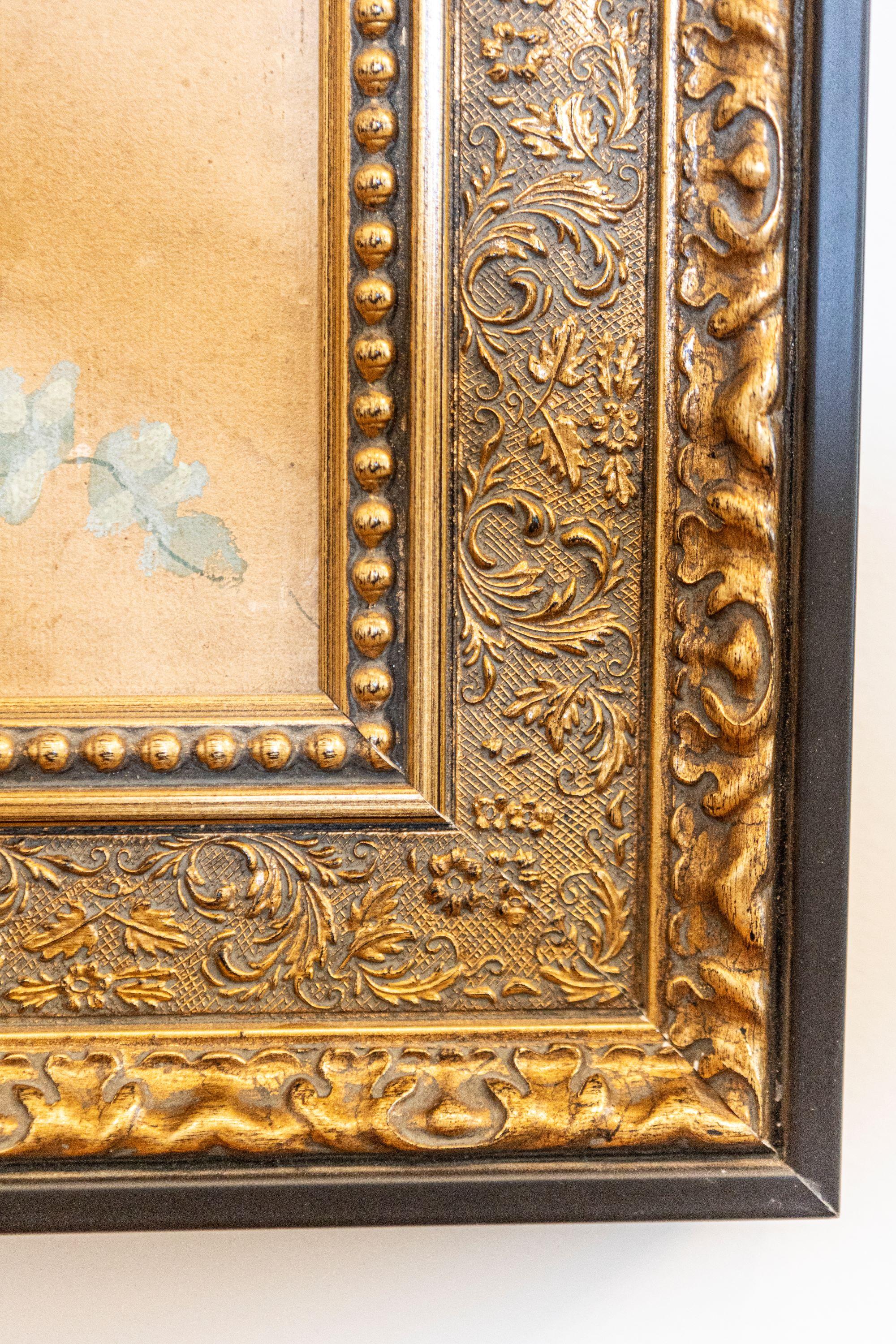 French Directoire Period Floral Painted Panel in Gilded Frame, circa 1790 For Sale 3