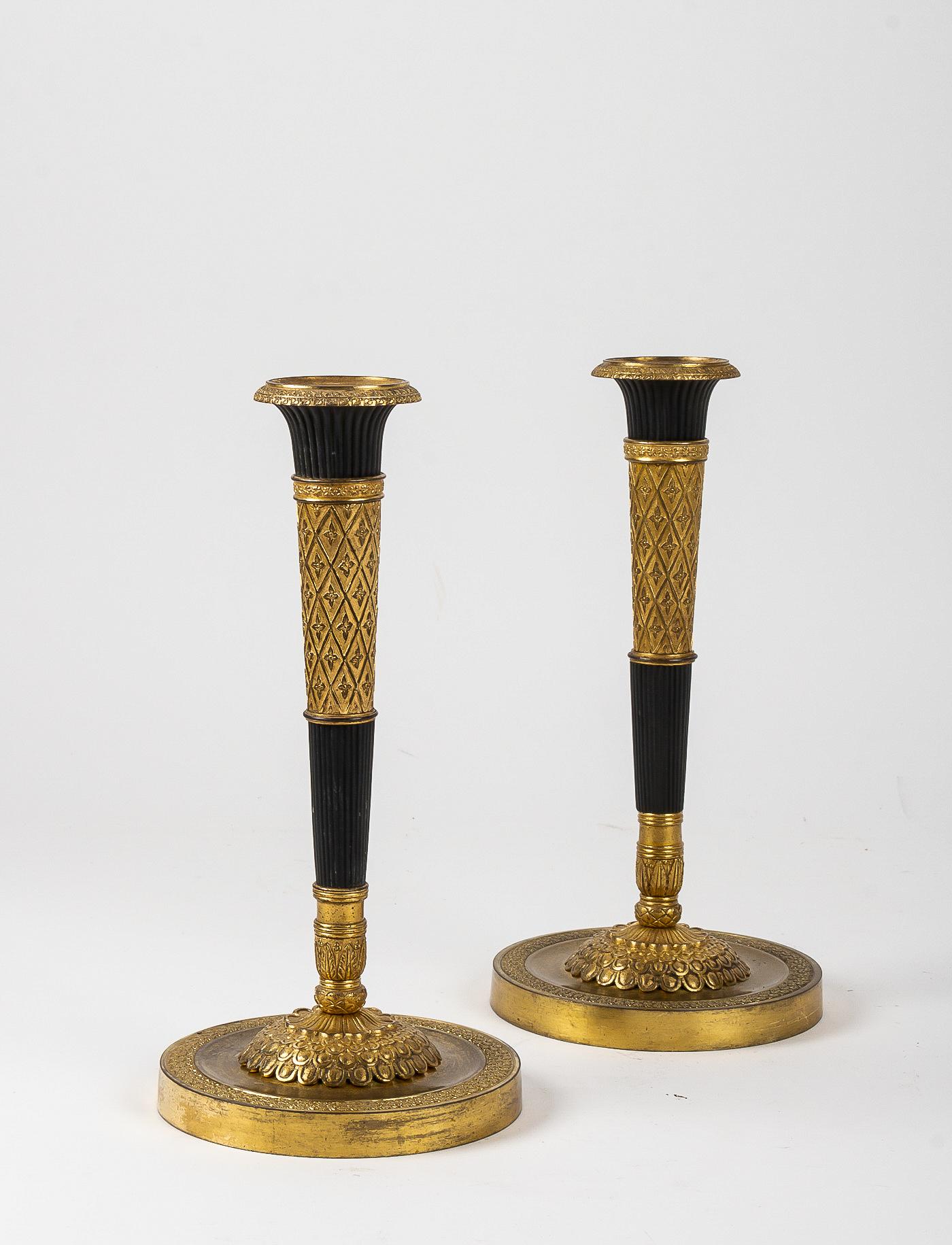 Gilt French Directoire Period Pair of French Candlesticks, circa 1798 For Sale