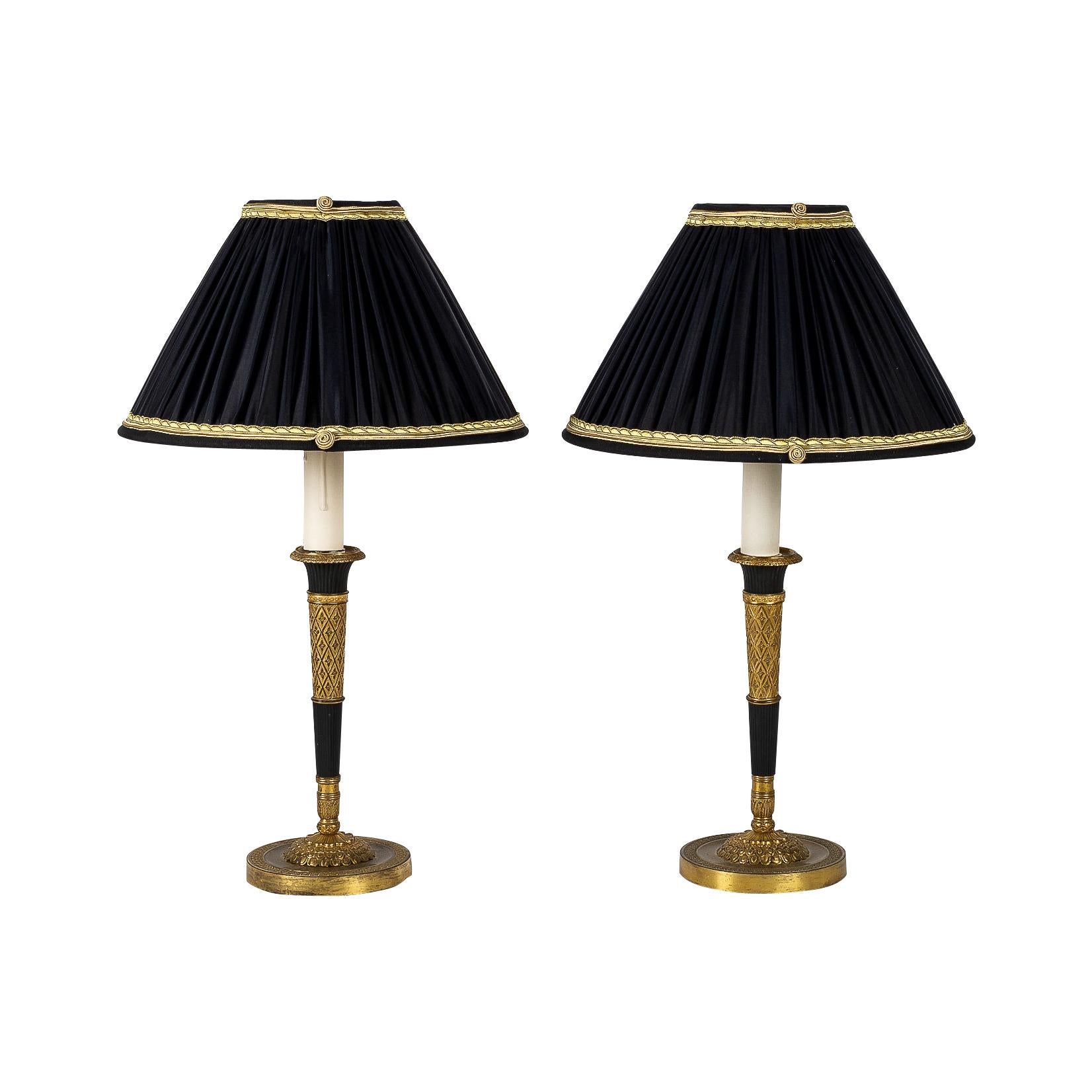 French Directoire Period Pair of French Candlesticks Converted in Table-Lamps