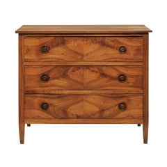 French Directoire Period Three-Drawer Chest with Bookmarked Walnut Veneer