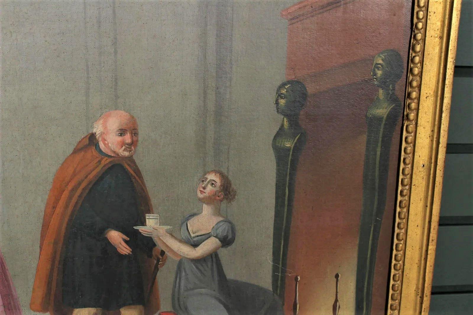 Französischer Trumeau-Spiegel aus der französischen Directoire-Periode, Innenszene, um 1800 (Frühes 19. Jahrhundert) im Angebot