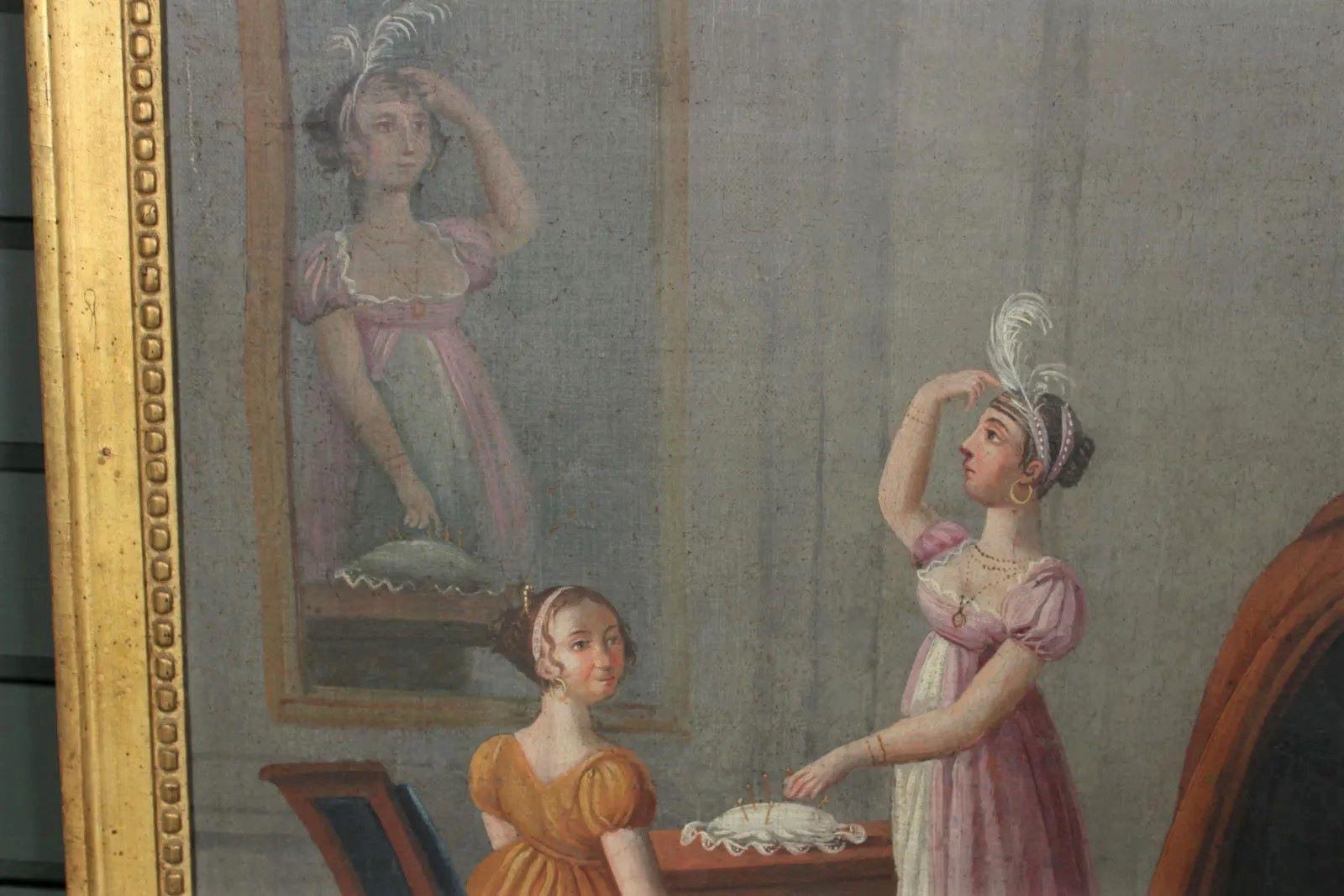 Französischer Trumeau-Spiegel aus der französischen Directoire-Periode, Innenszene, um 1800 (Leinwand) im Angebot