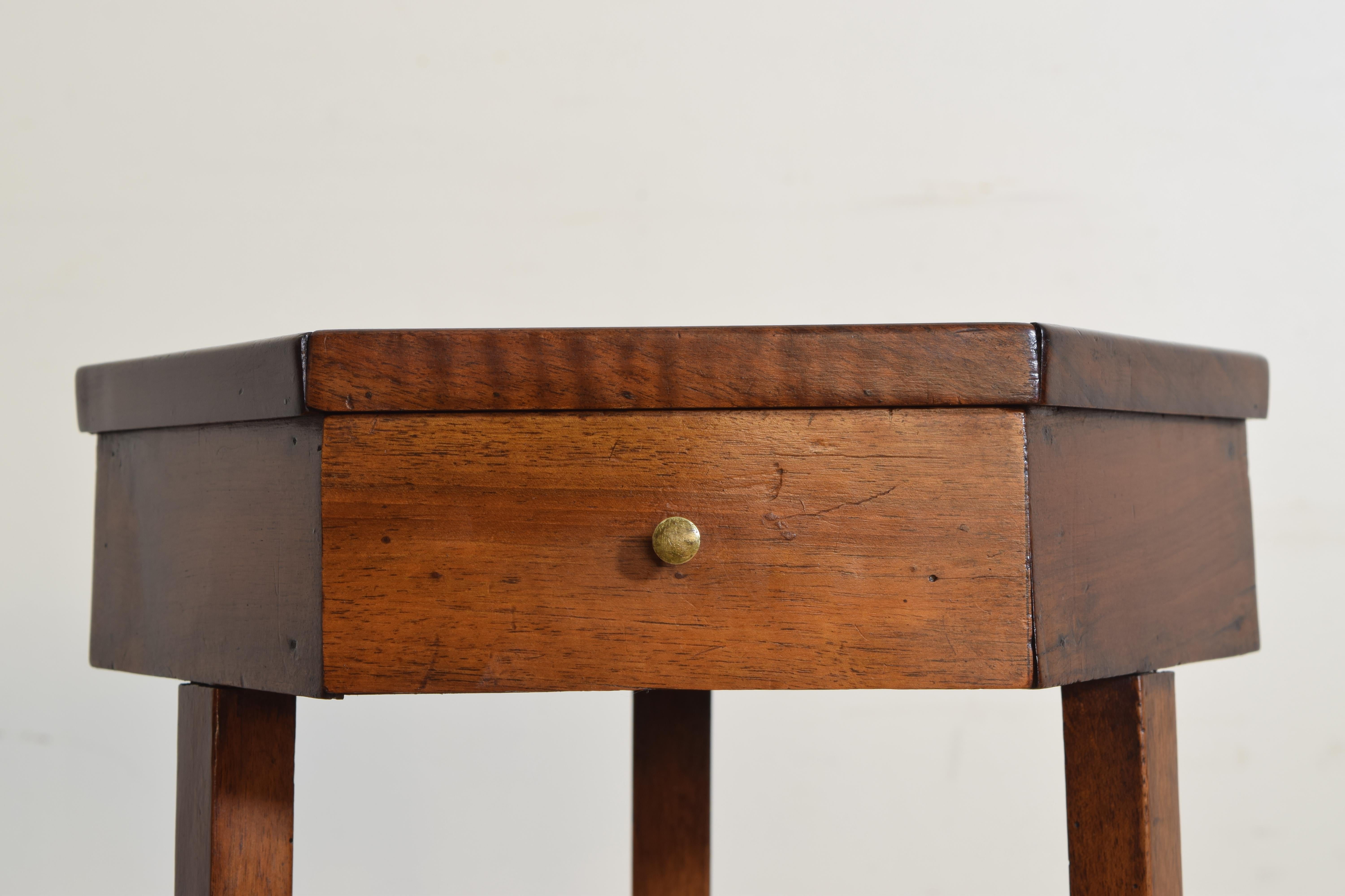 French Directoire Period Walnut Hexagonal 1-Drawer Pedestal Table 1
