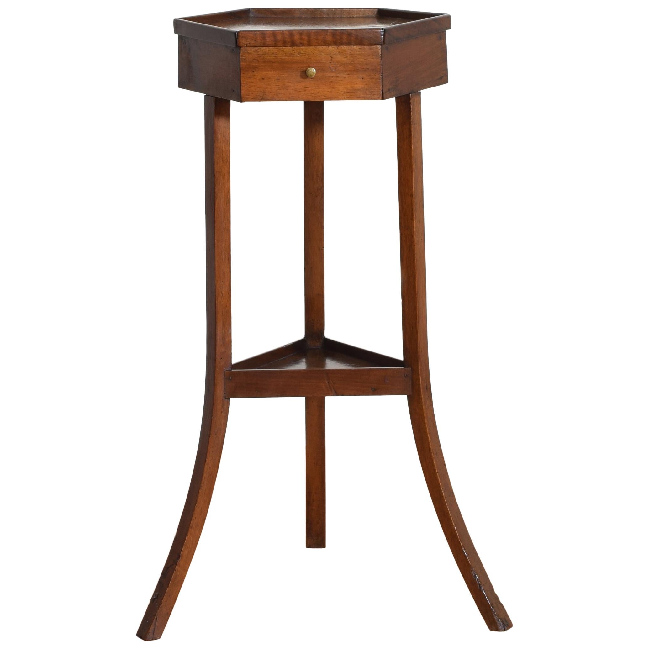 French Directoire Period Walnut Hexagonal 1-Drawer Pedestal Table
