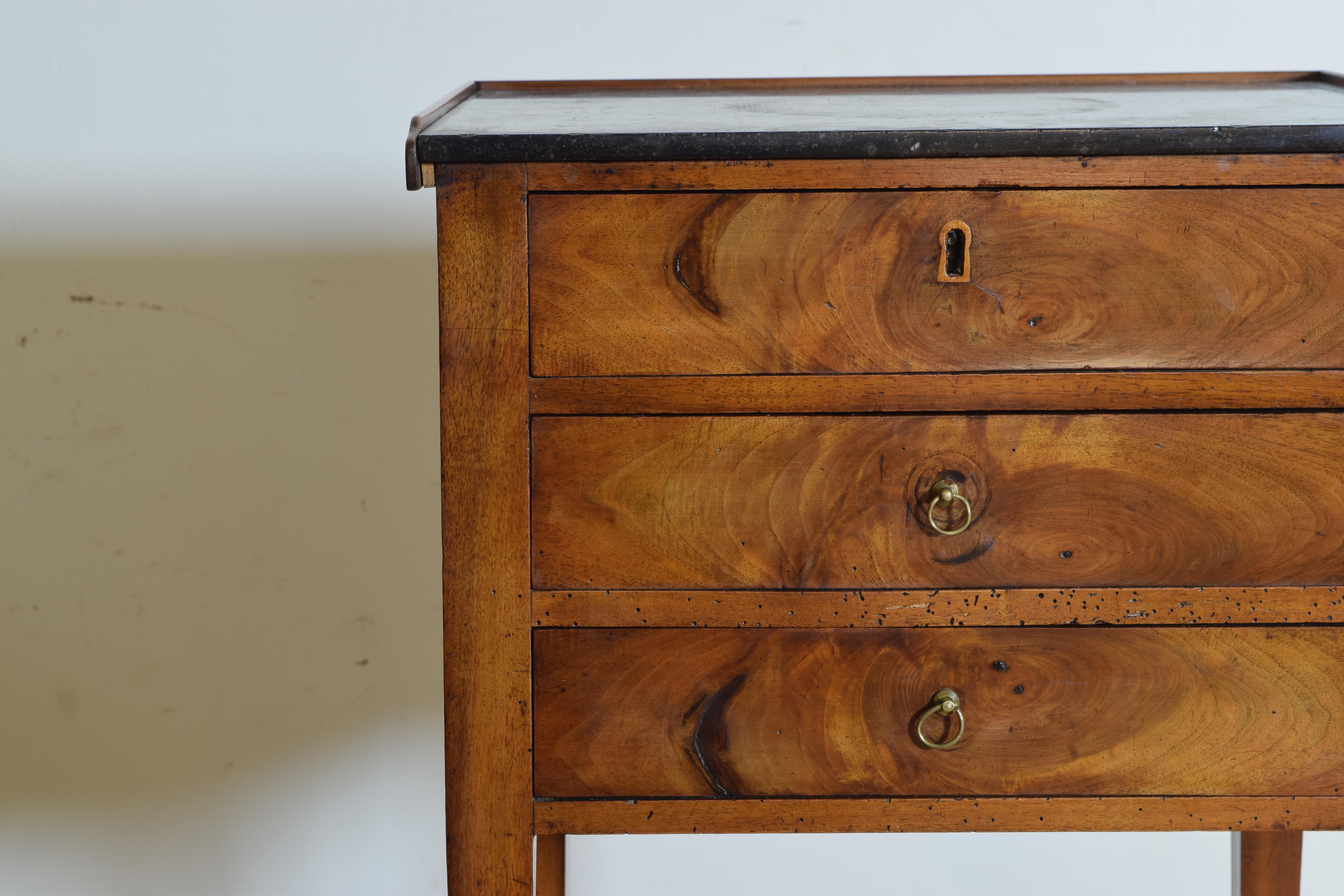 French Directoire Period Walnut Tiered 3-Drawer Marble-Top Commode, 19th Century 2