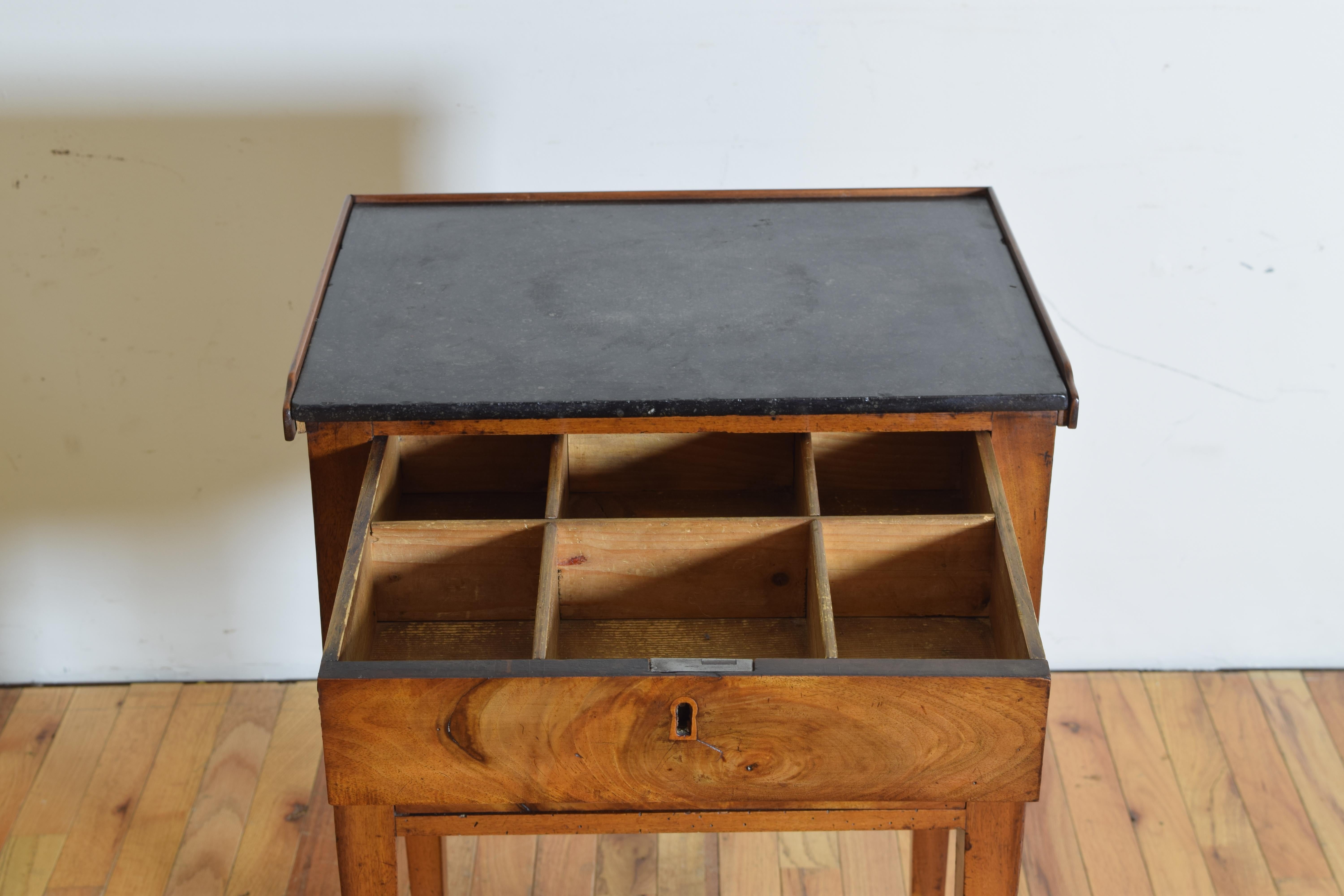 French Directoire Period Walnut Tiered 3-Drawer Marble-Top Commode, 19th Century 4