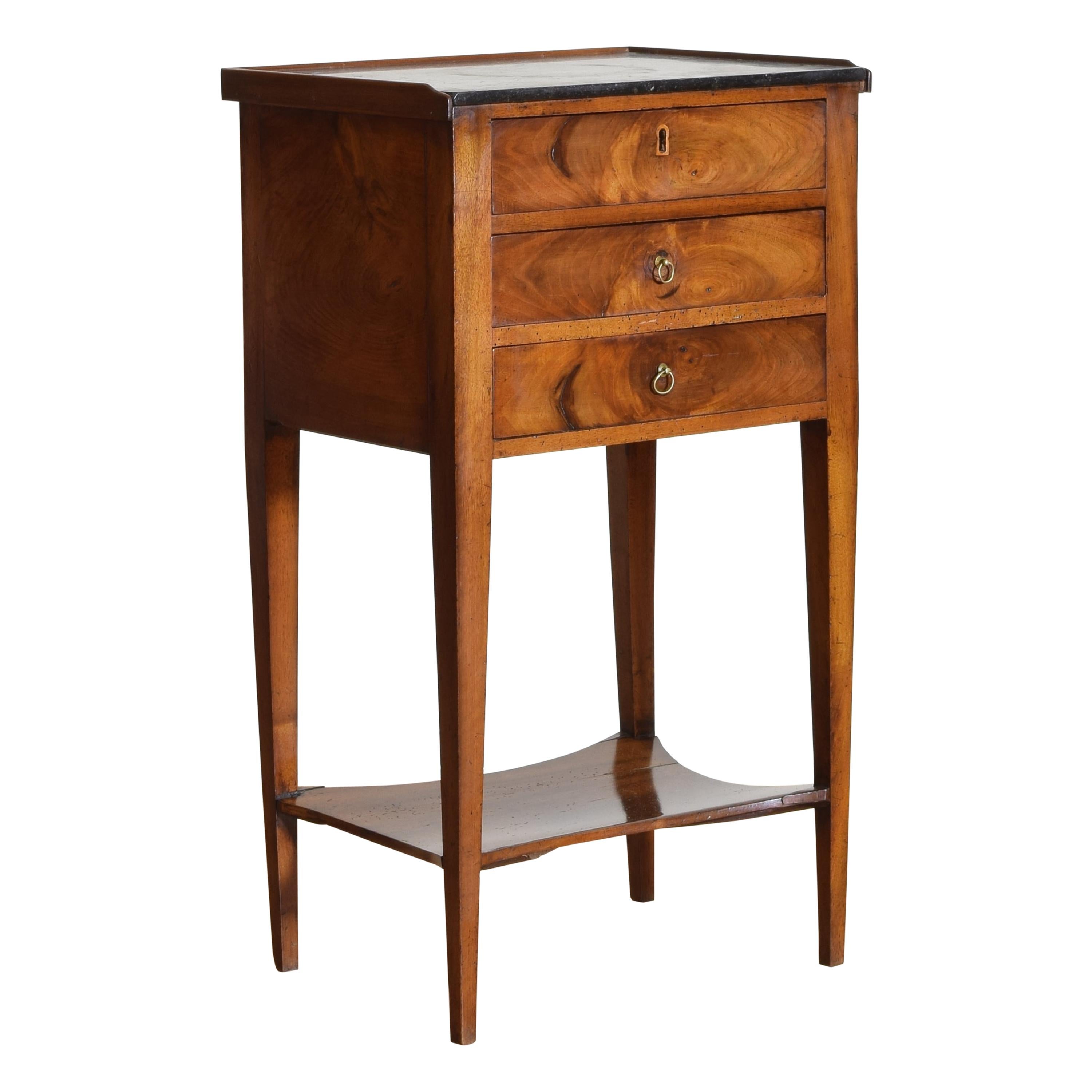 French Directoire Period Walnut Tiered 3-Drawer Marble-Top Commode, 19th Century
