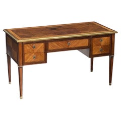 French Directoire Period Writing Desk of Walnut and Mahogany with Leather Top