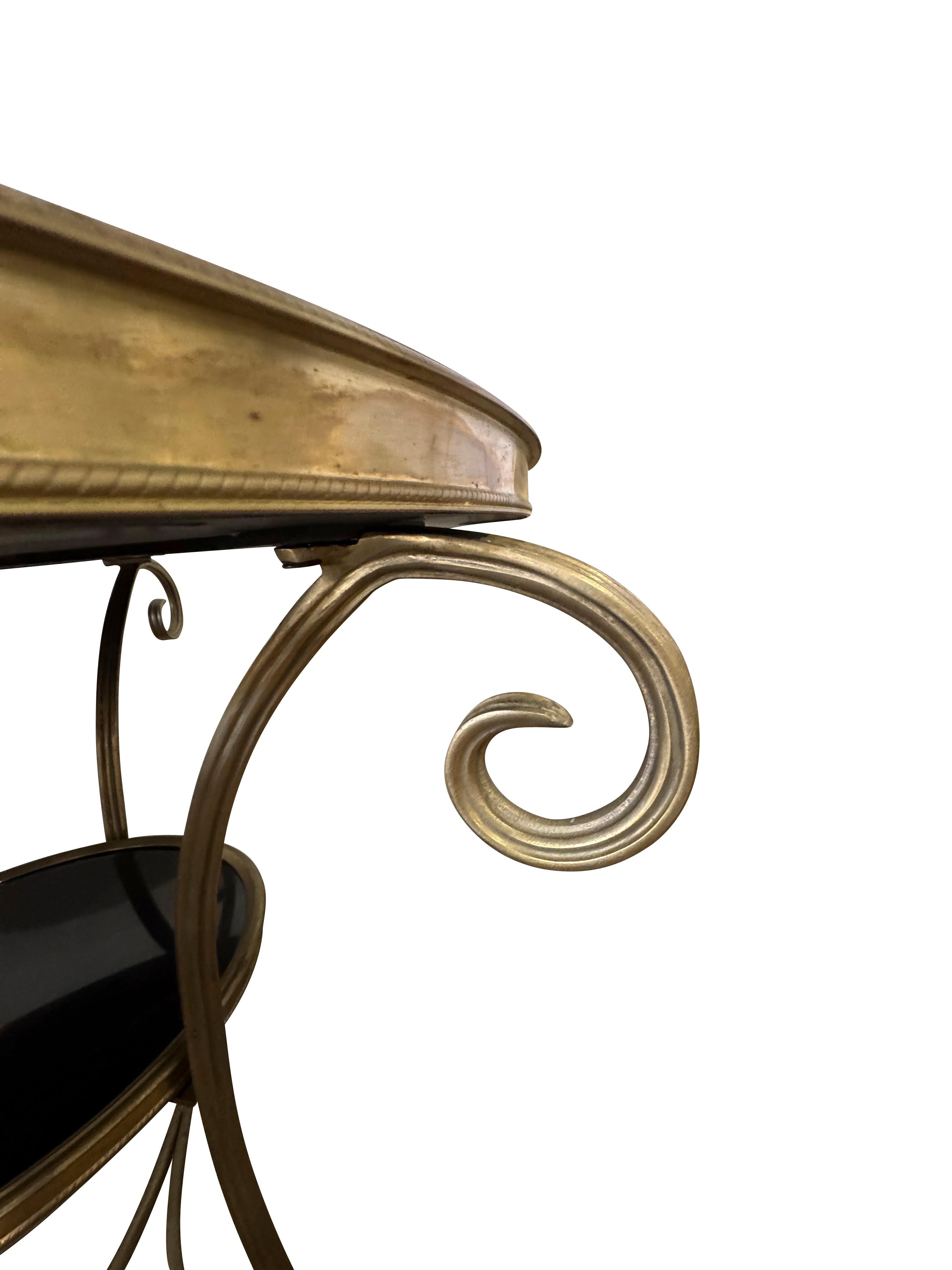 20th Century French Directoire Round End Table Gueridon Brass with Black Marble Top For Sale