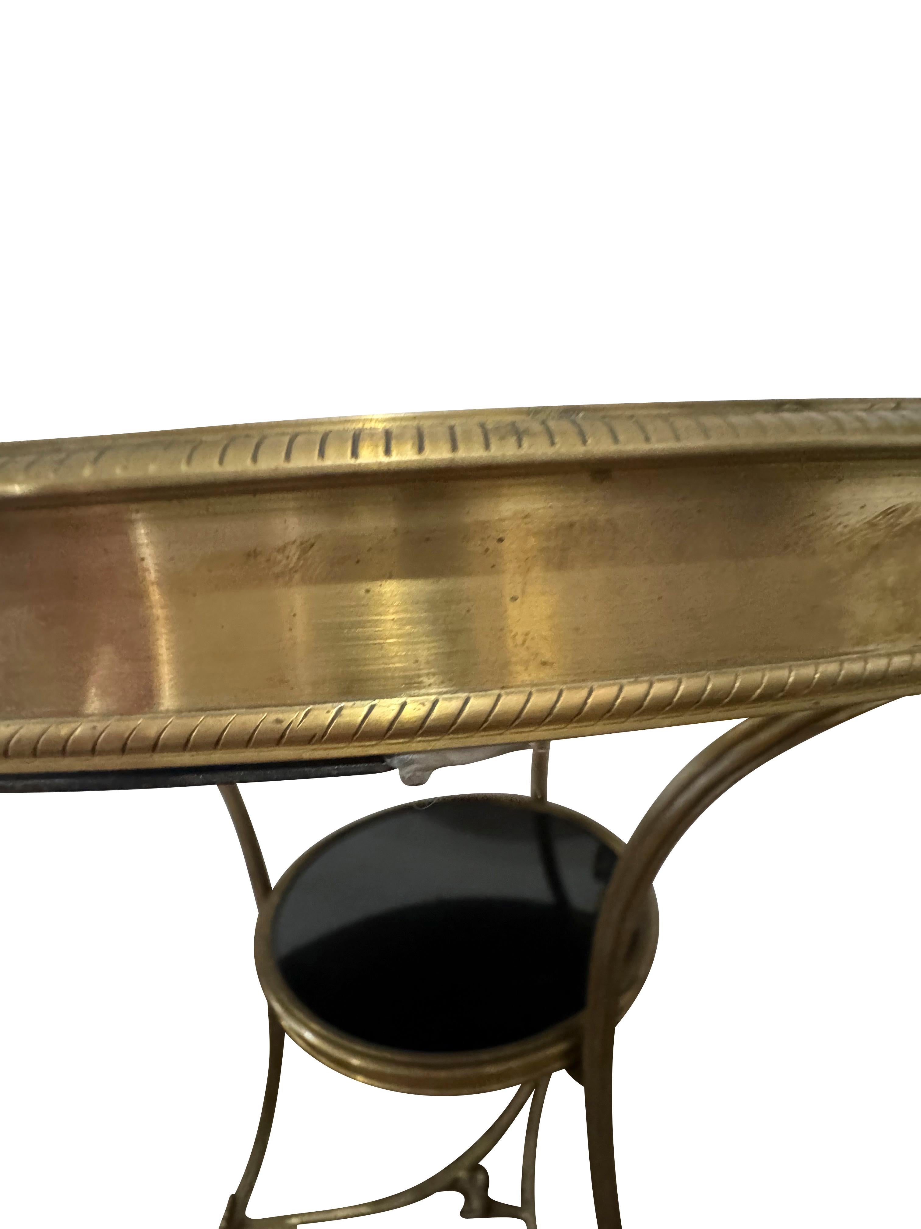 French Directoire Round End Table Gueridon Brass with Black Marble Top For Sale 1