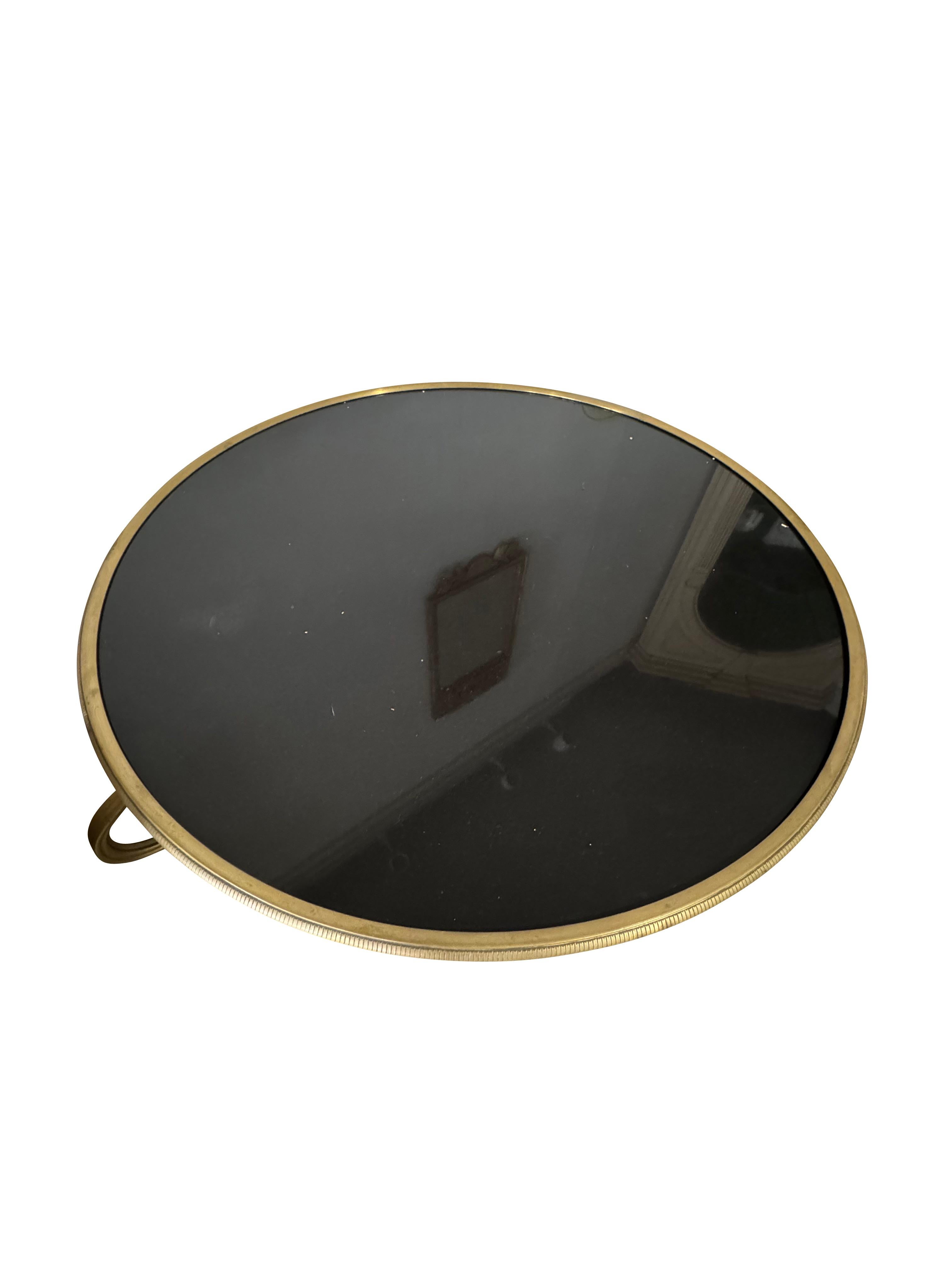 French Directoire Round End Table Gueridon Brass with Black Marble Top For Sale 2