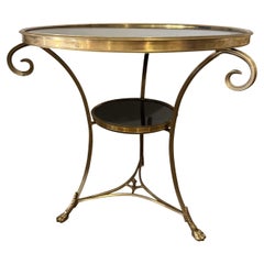French Directoire Round End Table Gueridon Brass with Black Marble Top