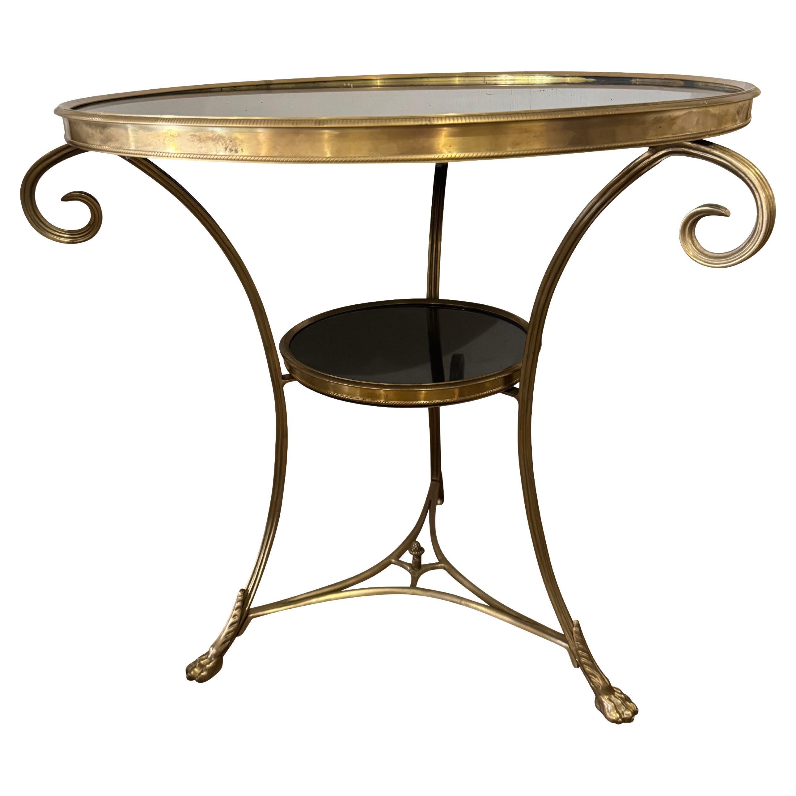 French Directoire Round End Table Gueridon Brass with Black Marble Top For Sale
