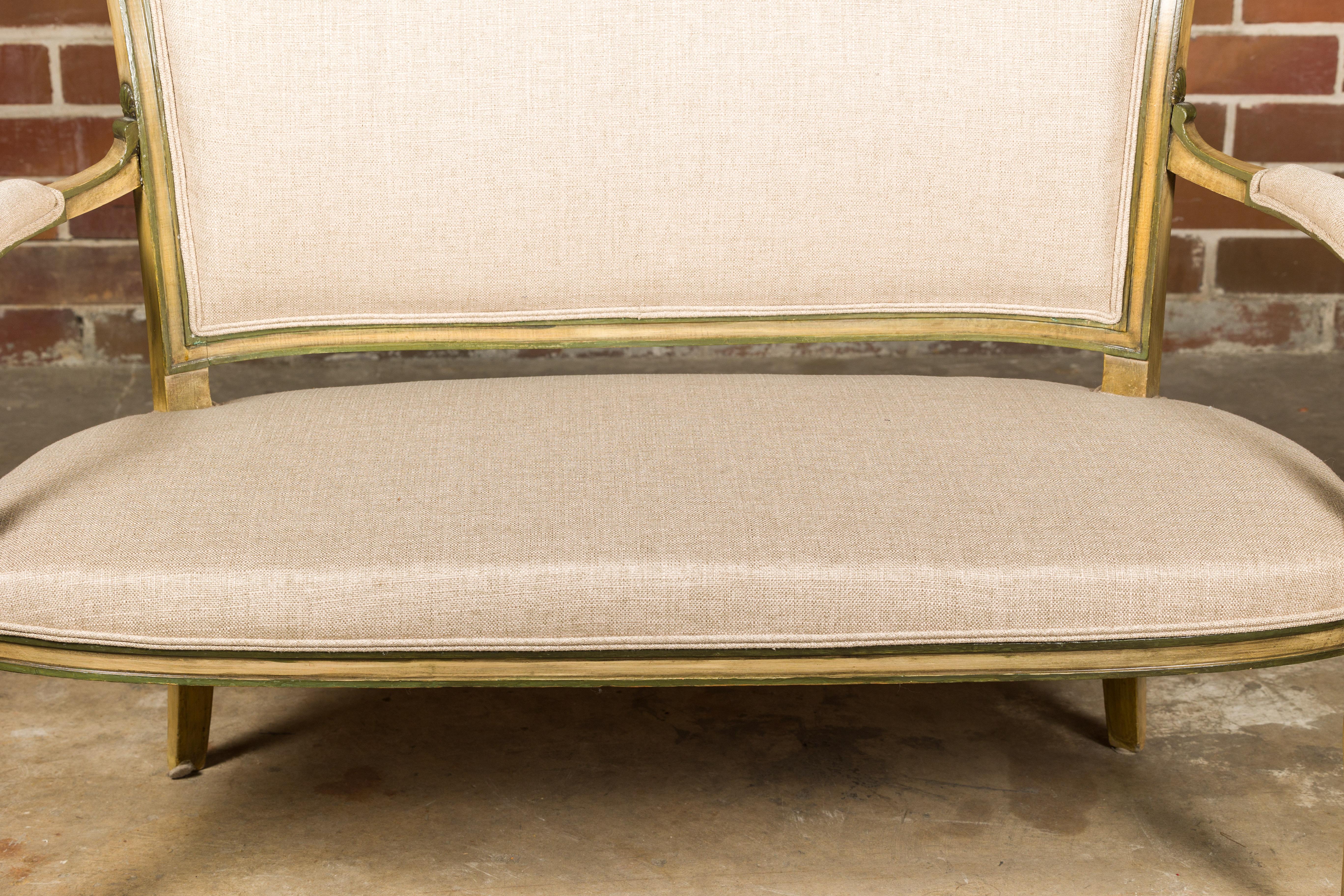 French Directoire Settee with Painted Garlands, Upholstery and Diamond Motifs For Sale 8