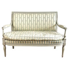 Sofá francés Directoire Banco Seda Patrones Azul Gris Blanco 18º