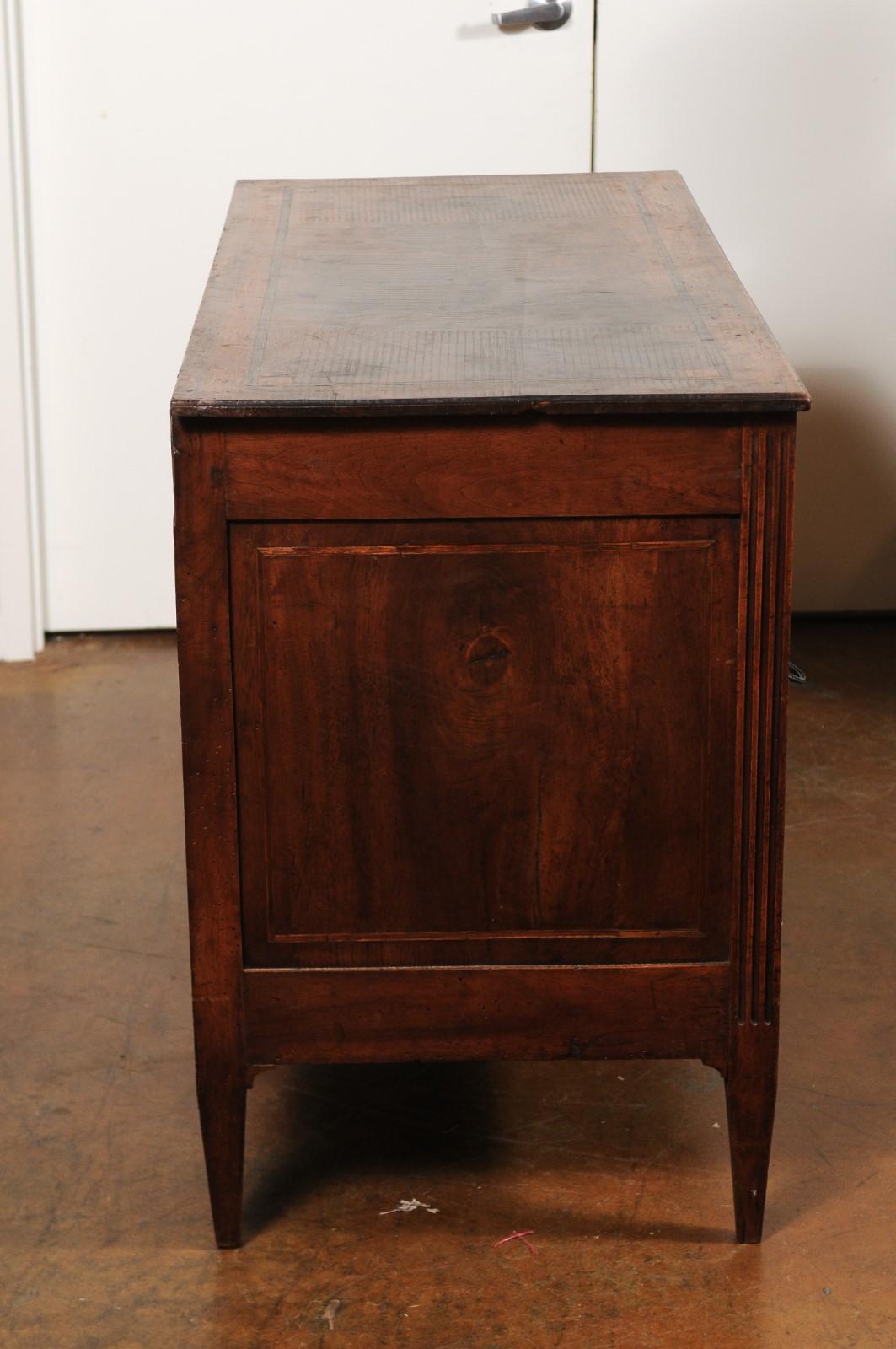 French Directoire Style 1860s Walnut Veneered Commode with Inlay and Fluting 7