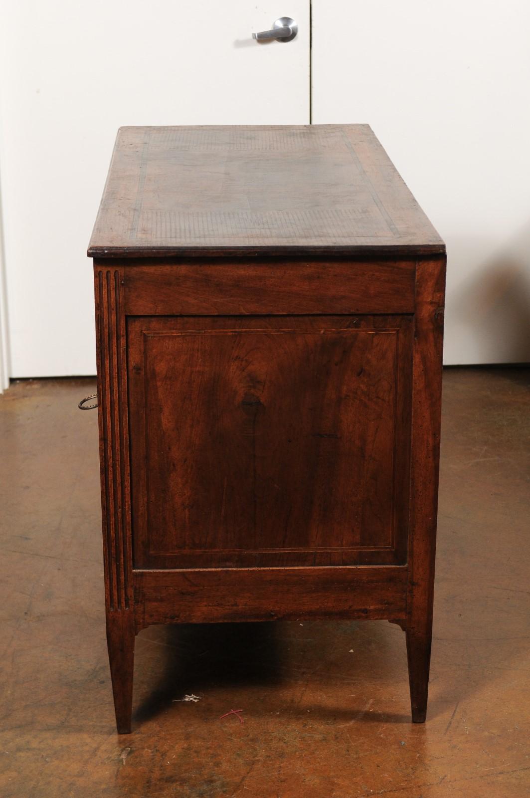French Directoire Style 1860s Walnut Veneered Commode with Inlay and Fluting 9