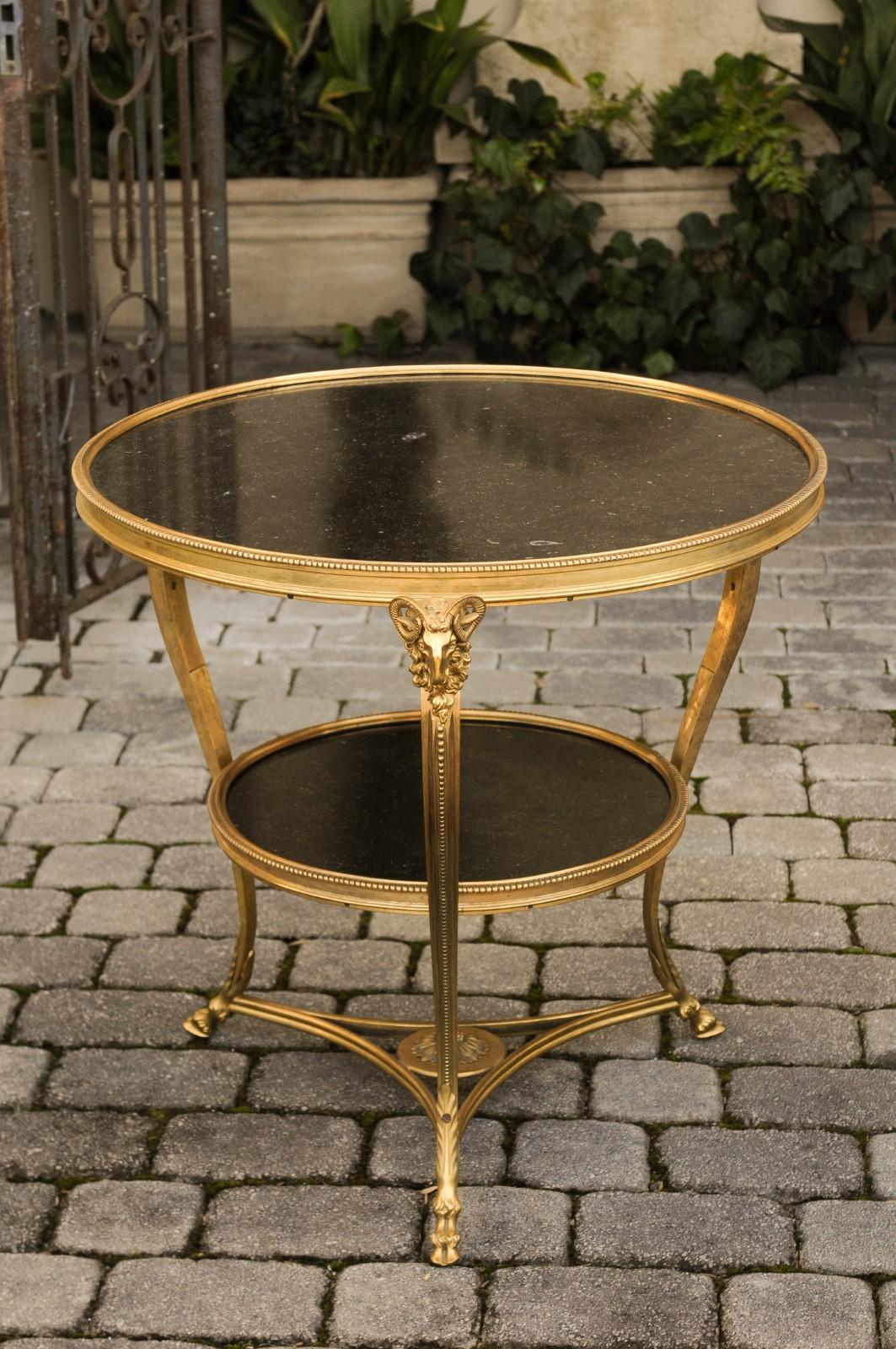 French Directoire Style 1920s Gilt Bronze Guéridon with Marble Top and Ram Heads 6