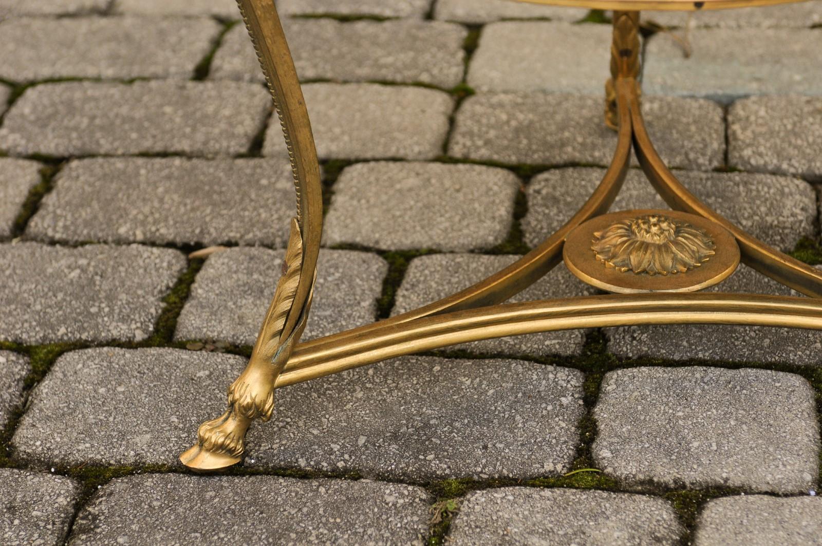 French Directoire Style 1920s Gilt Bronze Guéridon with Marble Top and Ram Heads 12