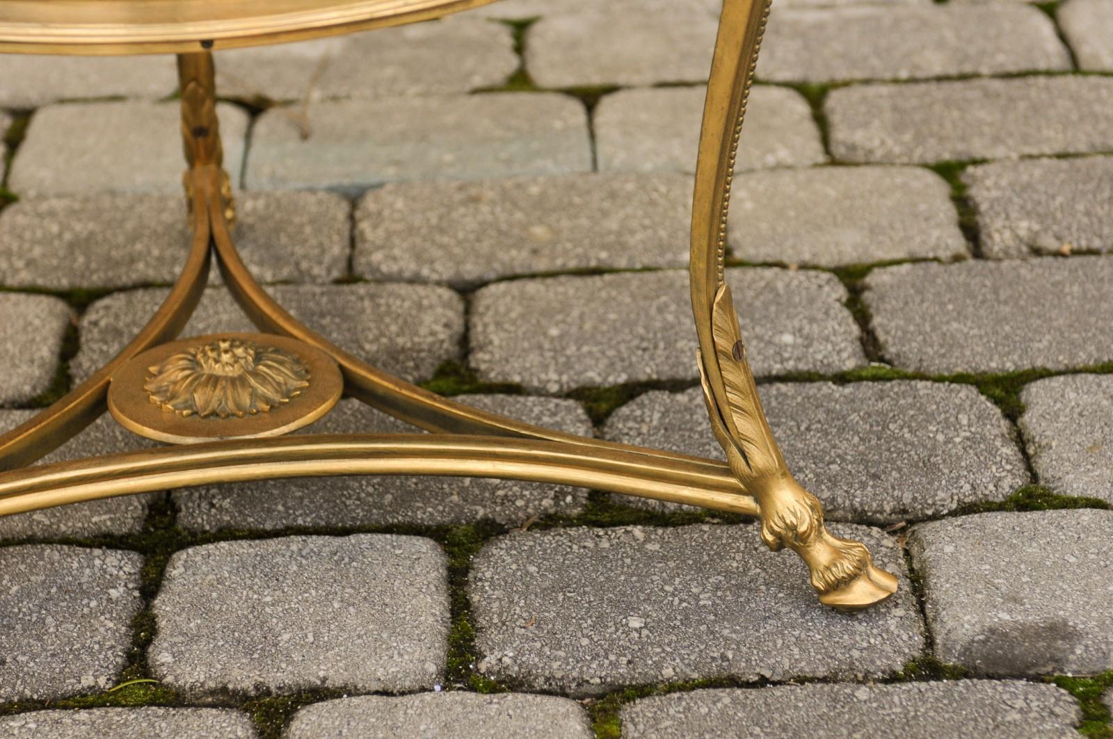 French Directoire Style 1920s Gilt Bronze Guéridon with Marble Top and Ram Heads 13
