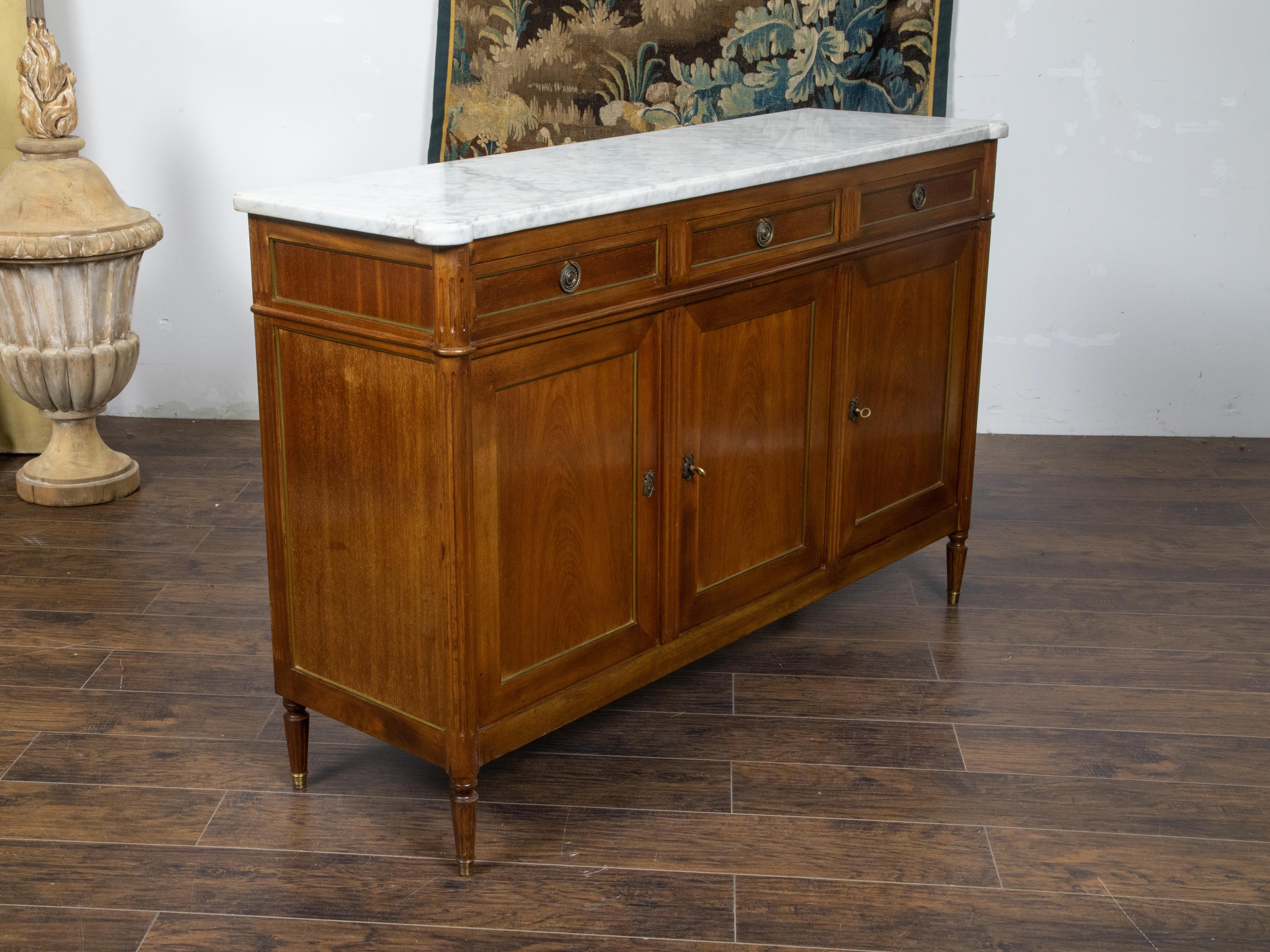 French Directoire Style 19th Century Mahogany Sideboard with White Marble Top In Good Condition In Atlanta, GA