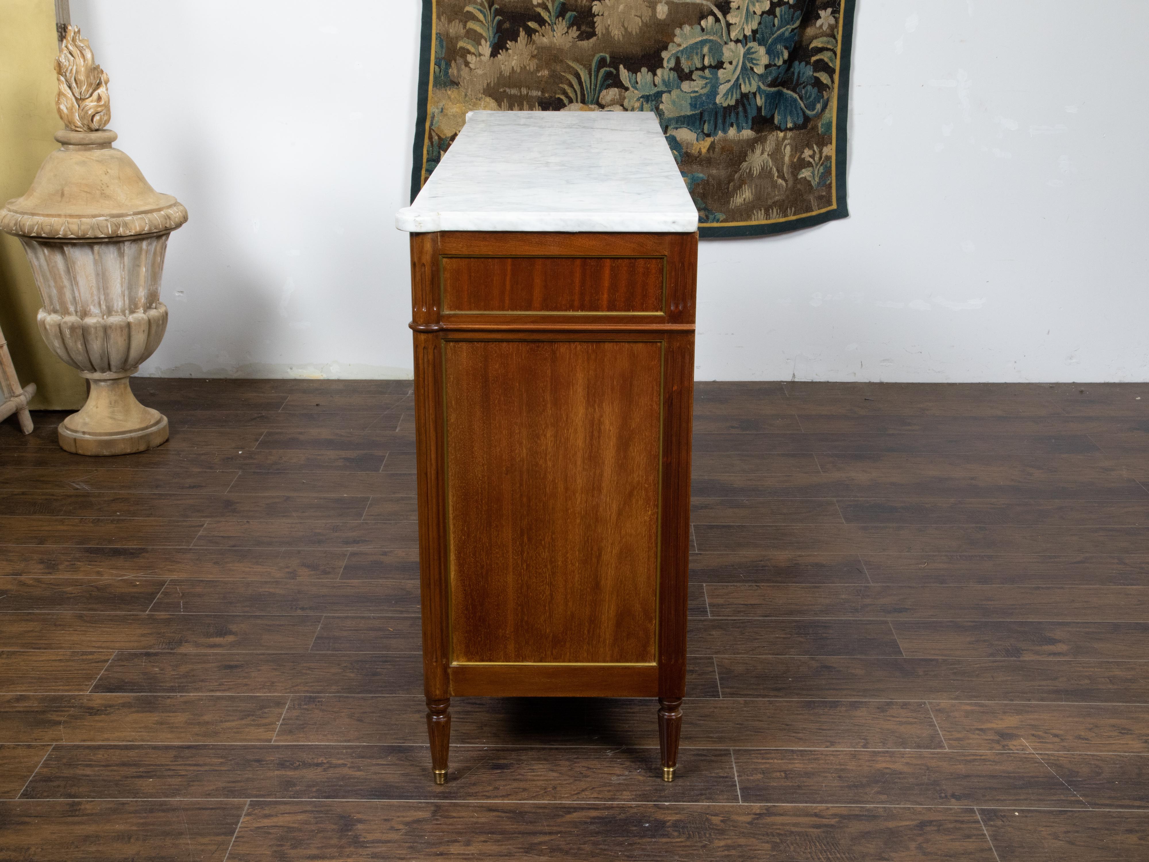 French Directoire Style 19th Century Mahogany Sideboard with White Marble Top 2