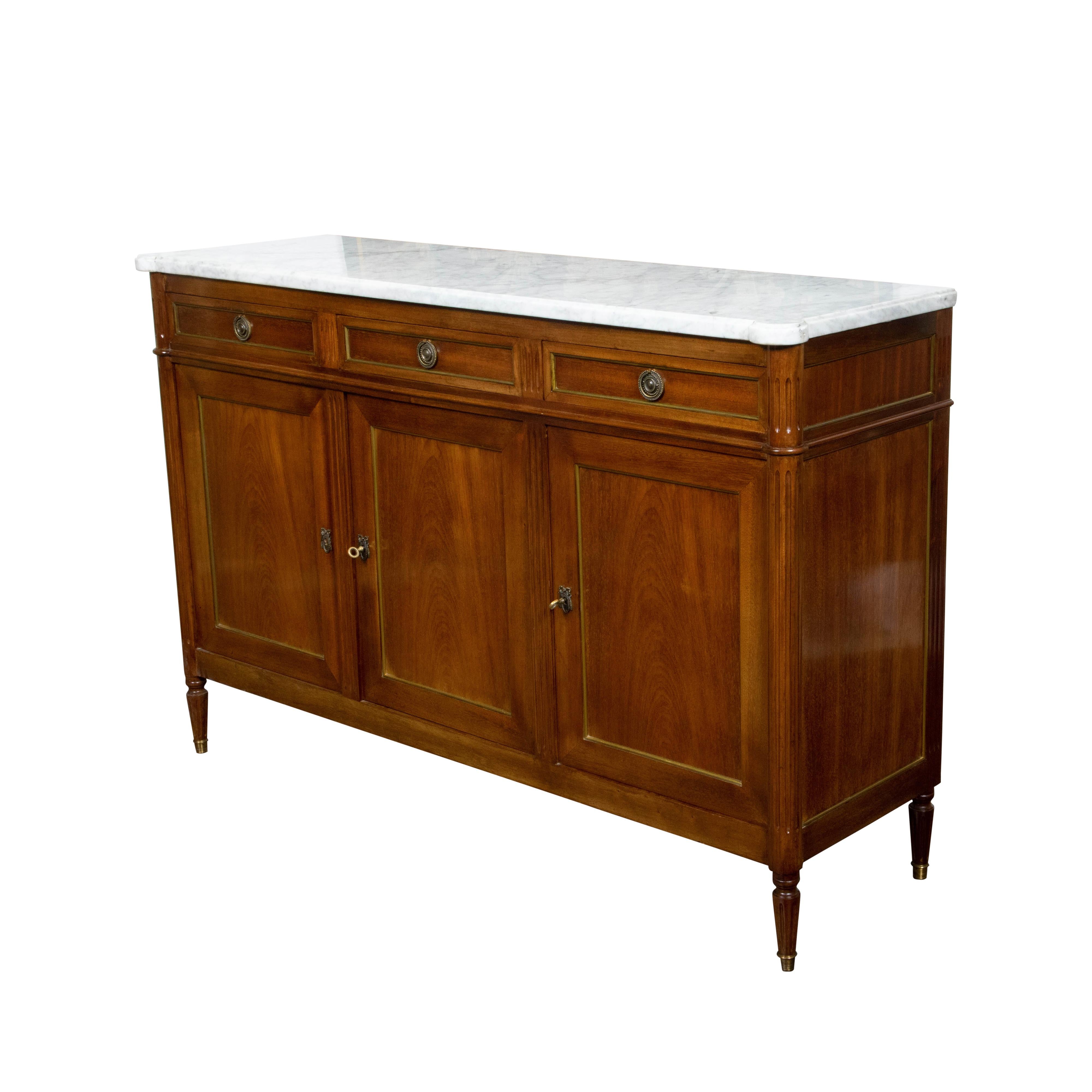 French Directoire Style 19th Century Mahogany Sideboard with White Marble Top 4