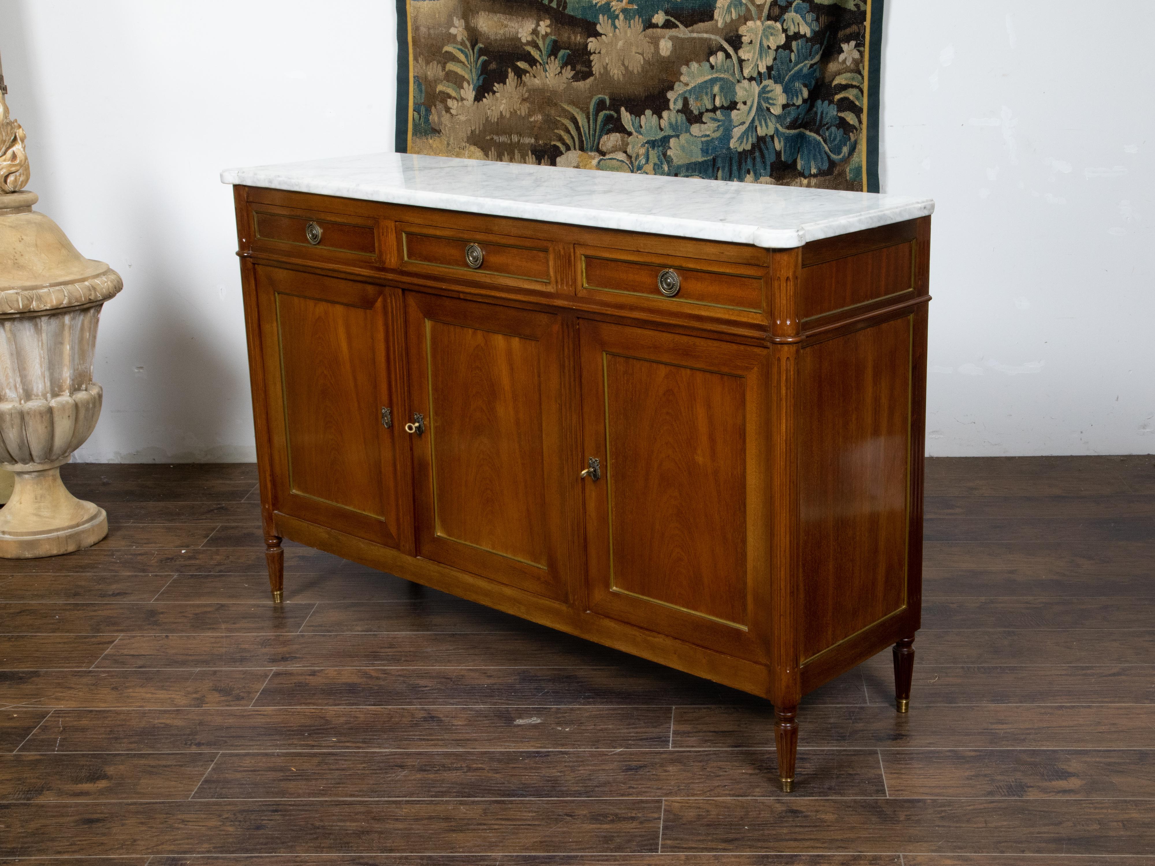 French Directoire Style 19th Century Mahogany Sideboard with White Marble Top 5