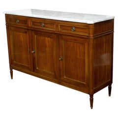 Antique French Directoire Style 19th Century Mahogany Sideboard with White Marble Top