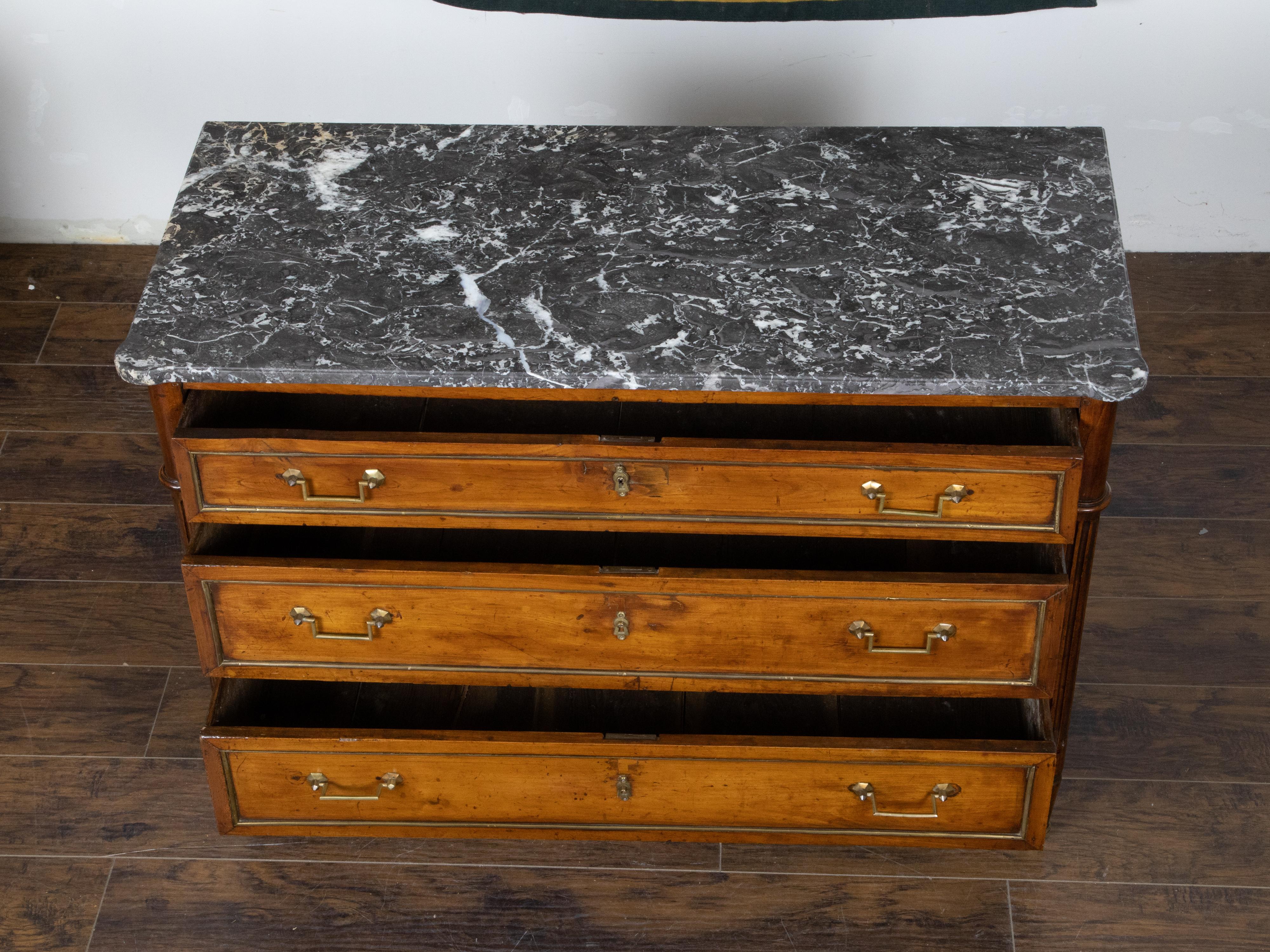 French Directoire Style 19th Century Walnut Commode with Grey Marble Top For Sale 5