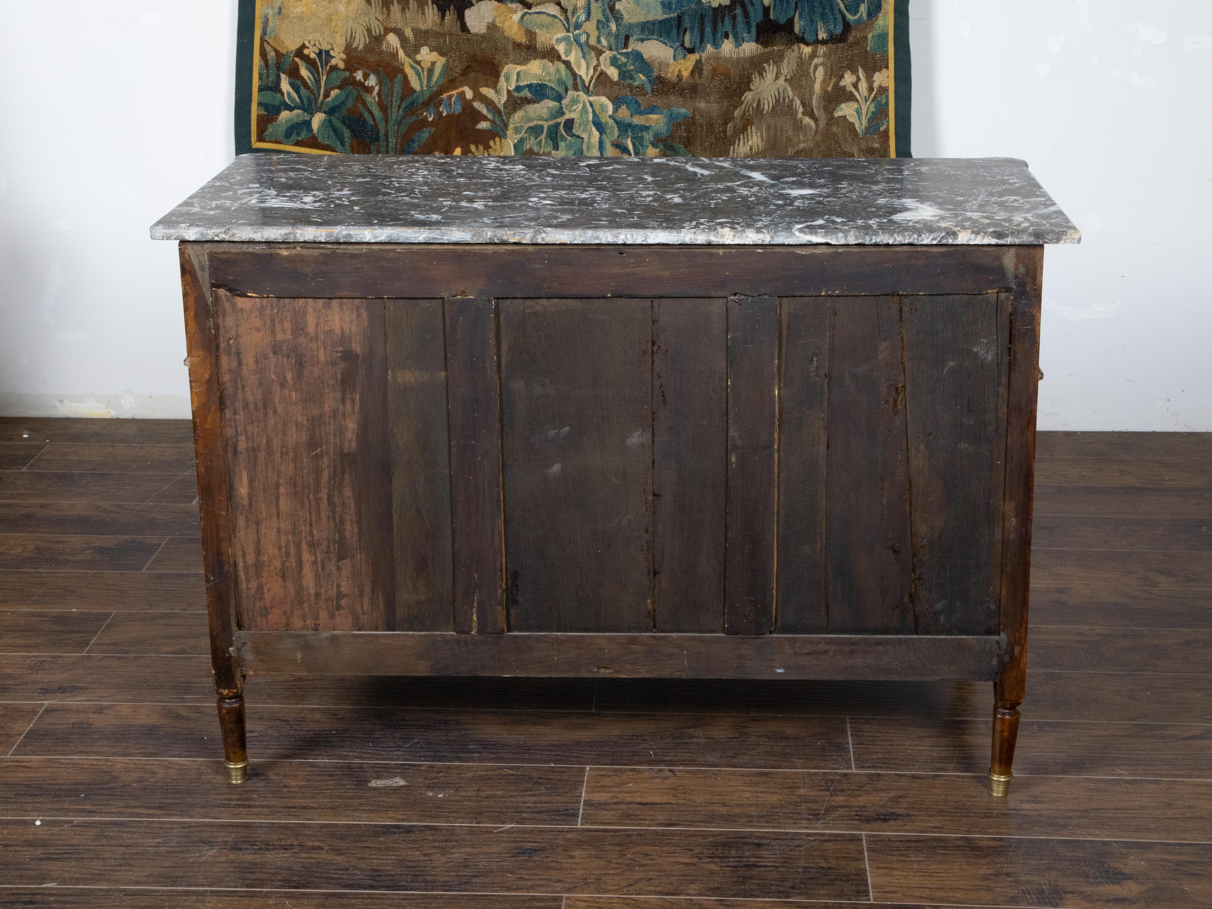French Directoire Style 19th Century Walnut Commode with Grey Marble Top For Sale 1