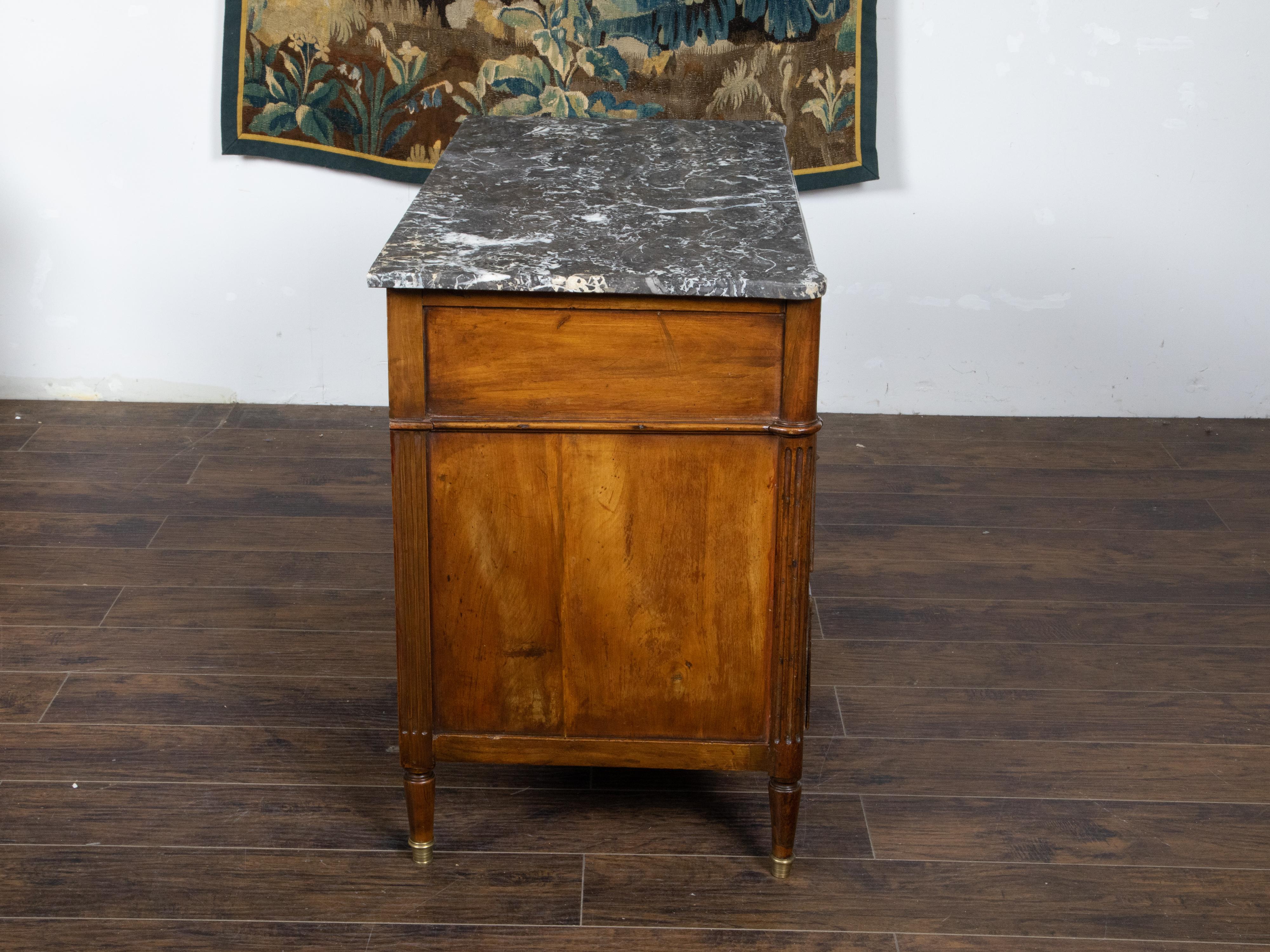 French Directoire Style 19th Century Walnut Commode with Grey Marble Top For Sale 2