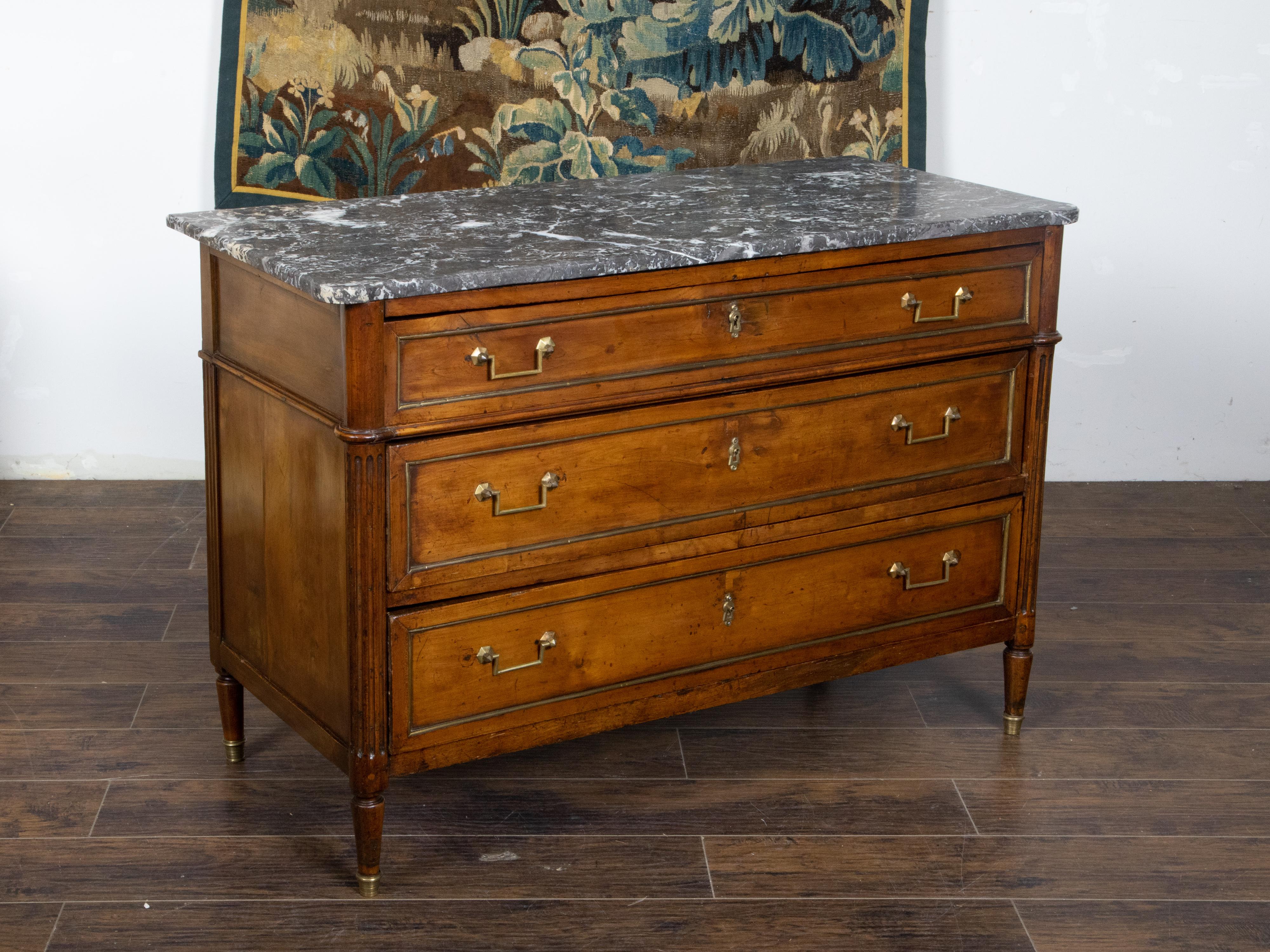 French Directoire Style 19th Century Walnut Commode with Grey Marble Top For Sale 3