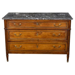 Antique French Directoire Style 19th Century Walnut Commode with Grey Marble Top