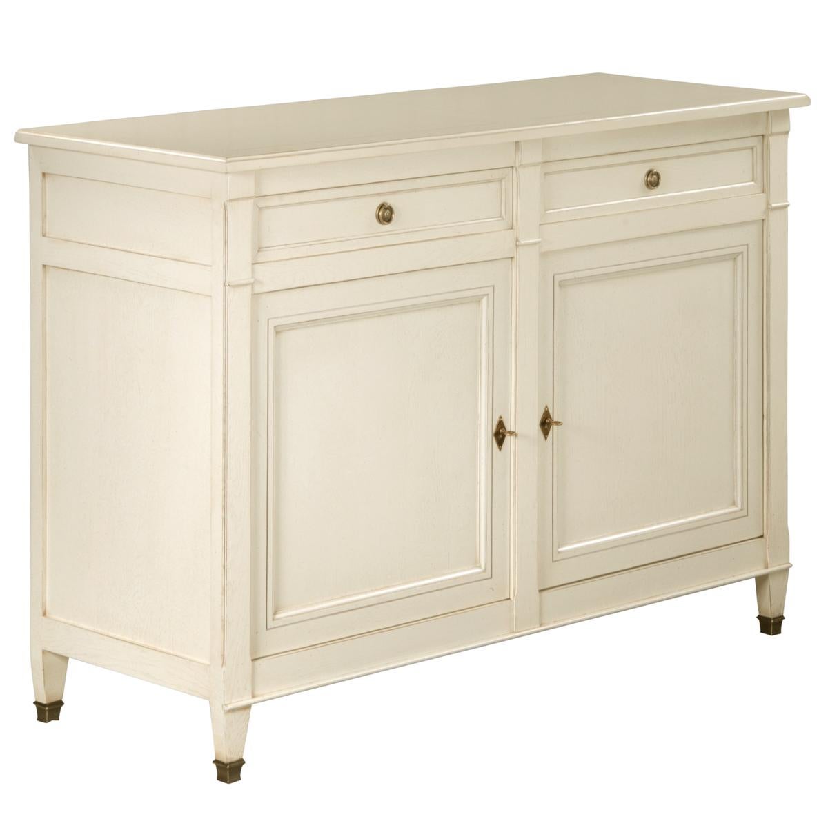 Französisches Sideboard im Directoire-Stil mit 2 Türen aus massiver Eiche, weiß-cremefarben lackiert im Angebot 7
