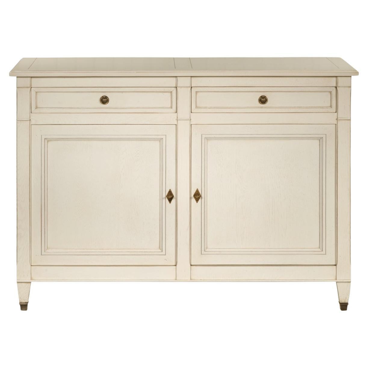 Aparador de 2 puertas estilo Directoire francés de roble macizo, lacado blanco-crema