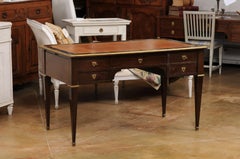 French Directoire Style 20th Century Desk with Leather Top and Five Drawers