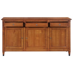 Bufé artesanal de 3 puertas de estilo Directoire francés en madera maciza de cerezo