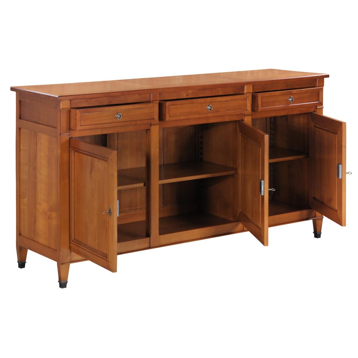 Bufé artesanal de 3 puertas de estilo Directoire francés en madera maciza de cerezo Directorio en venta