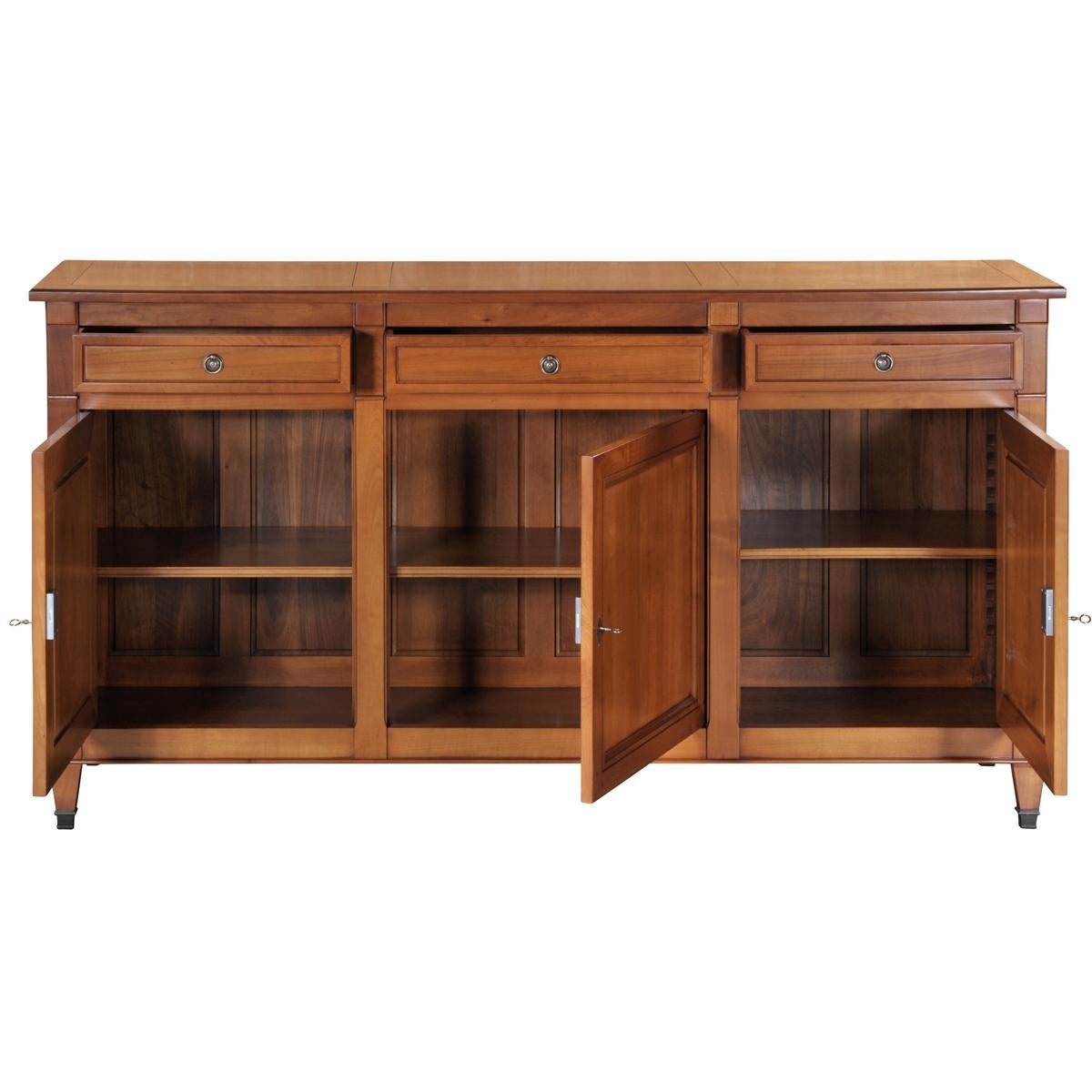 Bufé artesanal de 3 puertas de estilo Directoire francés en madera maciza de cerezo Francés en venta