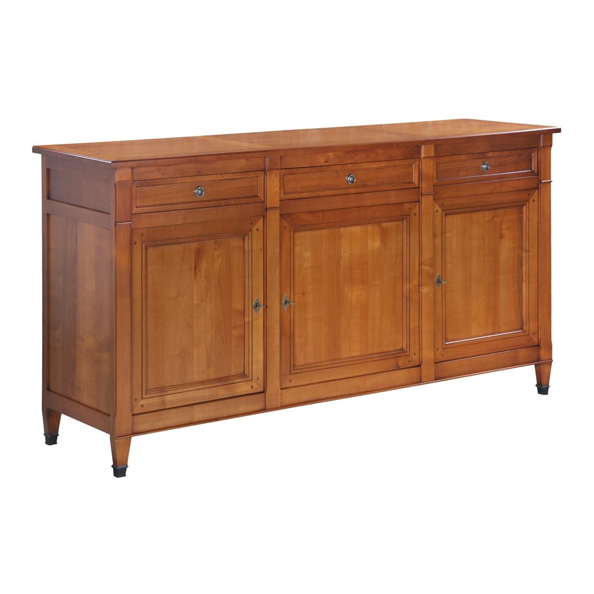 Bufé artesanal de 3 puertas de estilo Directoire francés en madera maciza de cerezo Hecho a mano en venta