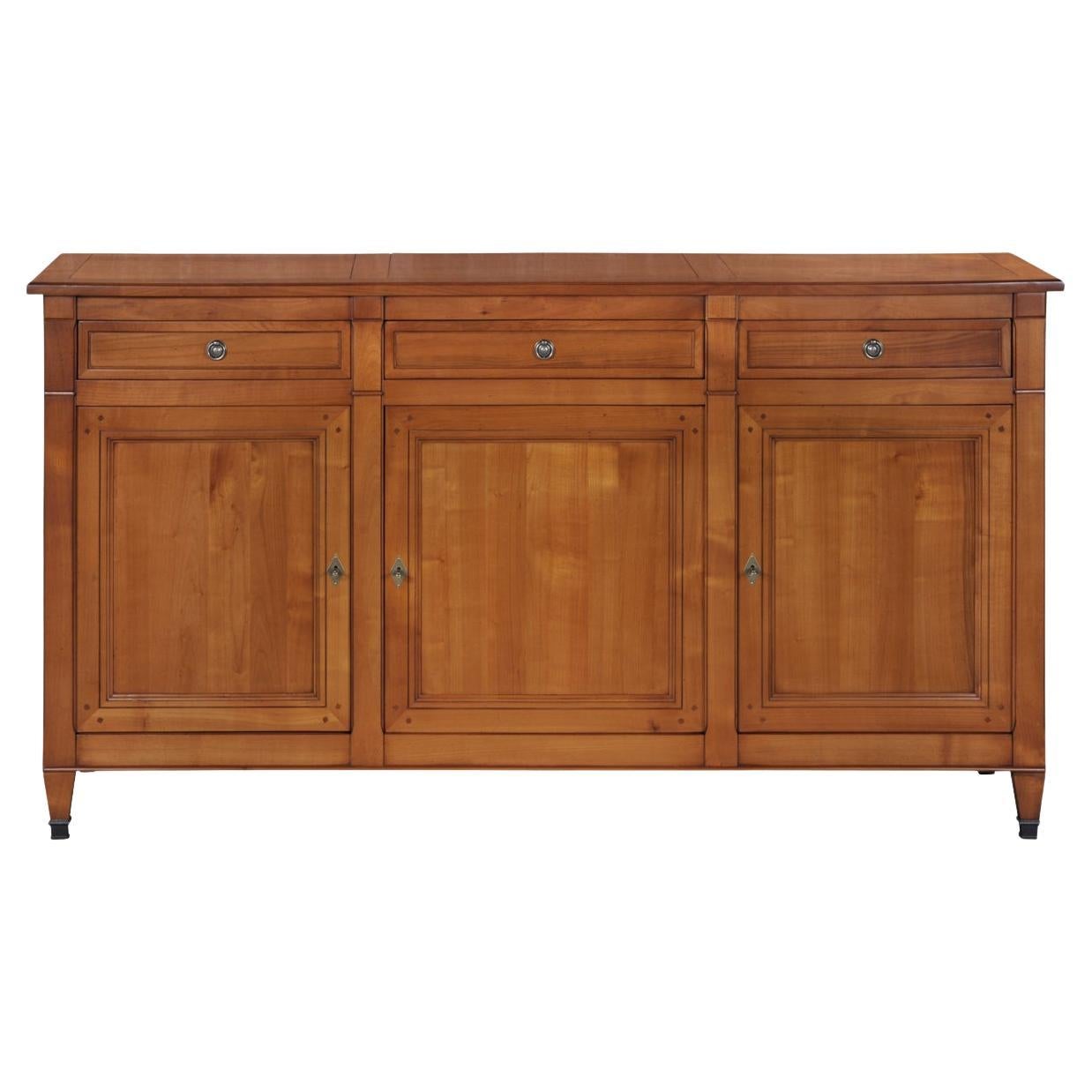 Bufé artesanal de 3 puertas de estilo Directoire francés en madera maciza de cerezo
