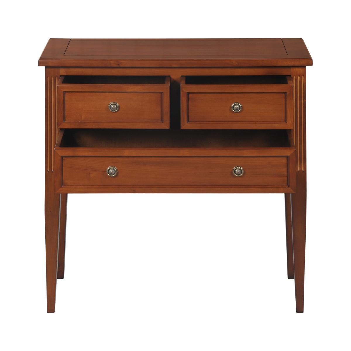 Direttorio Tavolo consolle a 3 cassetti in stile francese Directoire in legno di ciliegio antico tinto in vendita