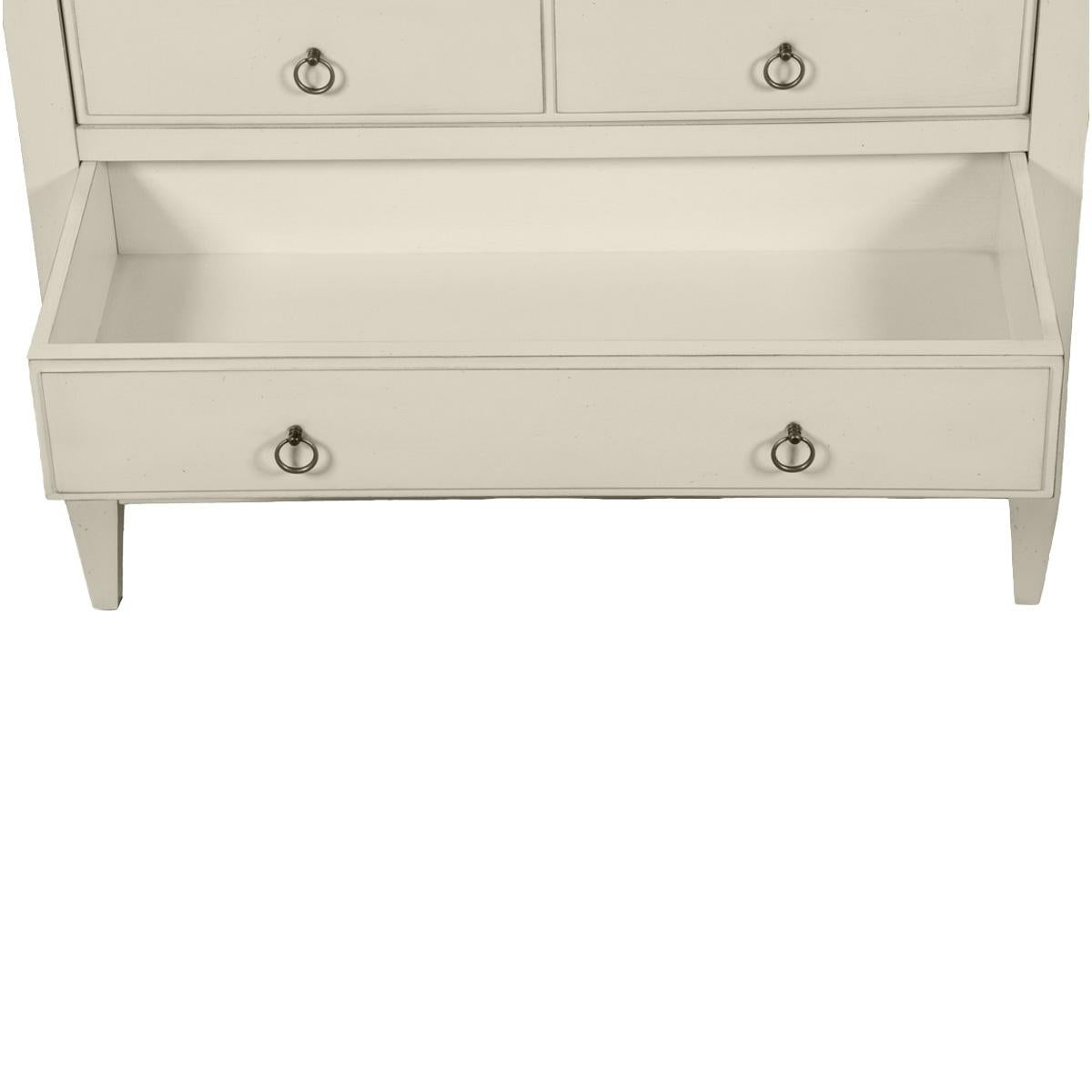 Brass French Directoire style 4 Drawer Chest in cherry and a white-cream finish For Sale