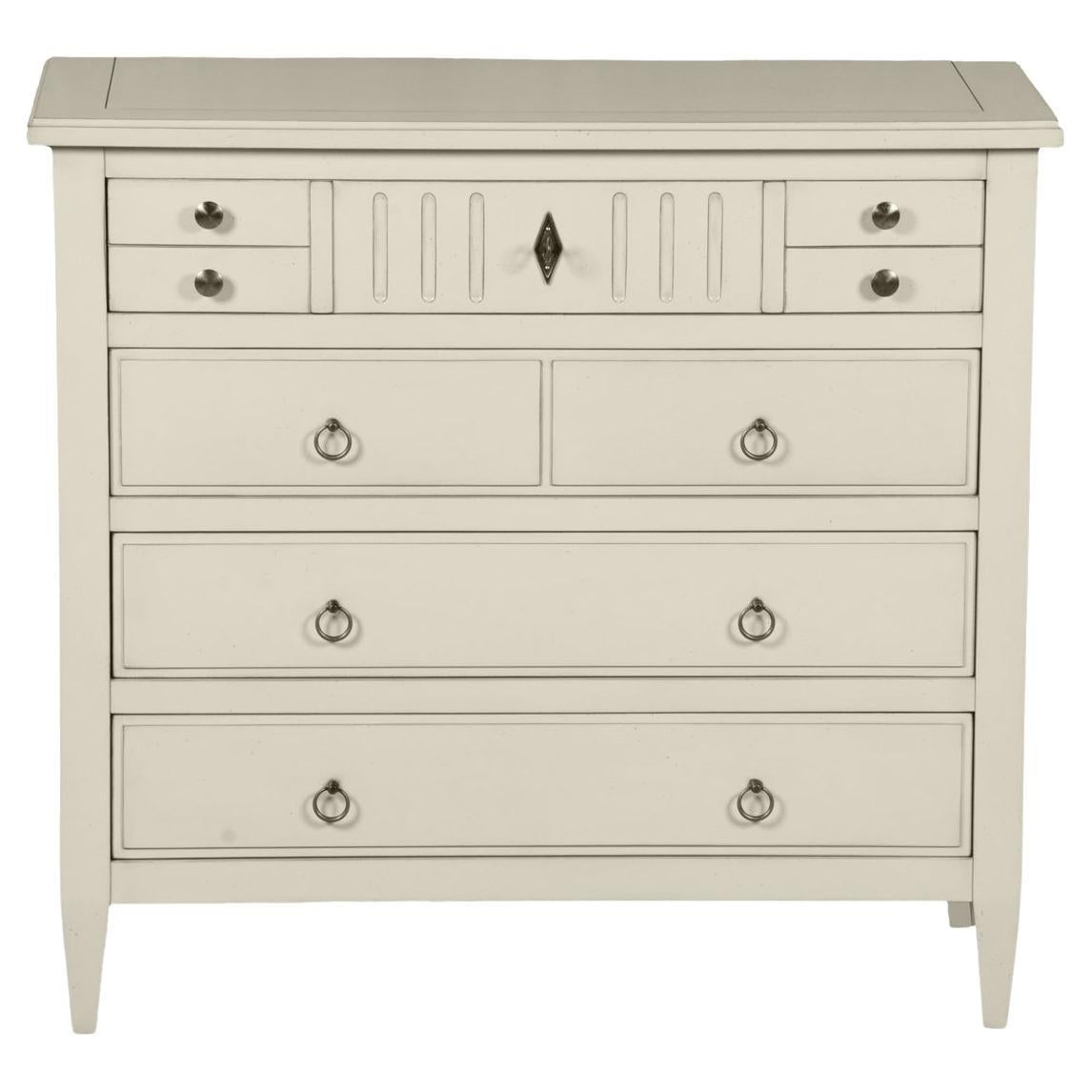 French Directoire style 4 Drawer Chest in cherry and a white-cream finish For Sale