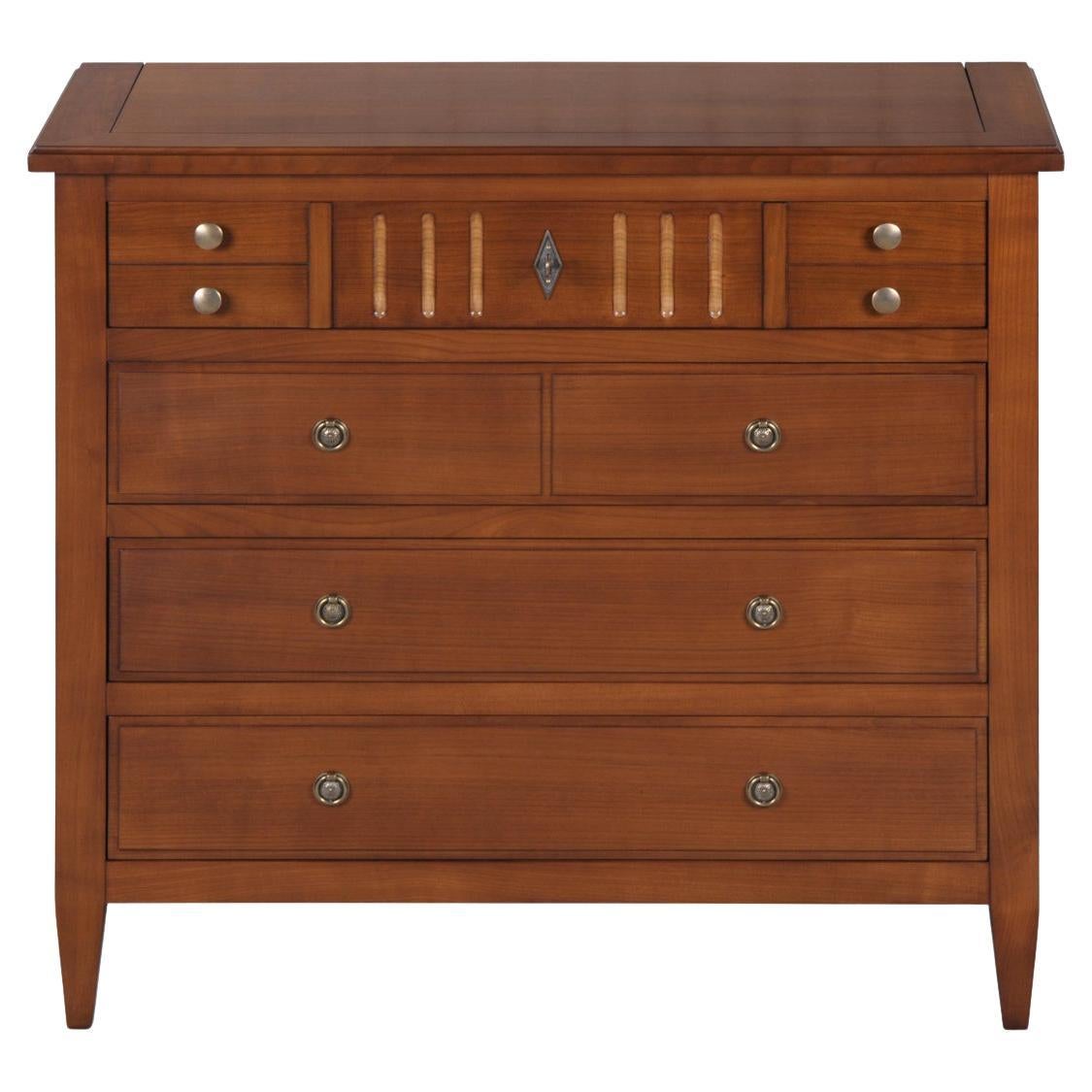 Cassettiera a 4 cassetti in stile francese Directoire in legno massiccio di ciliegio - Commodinette