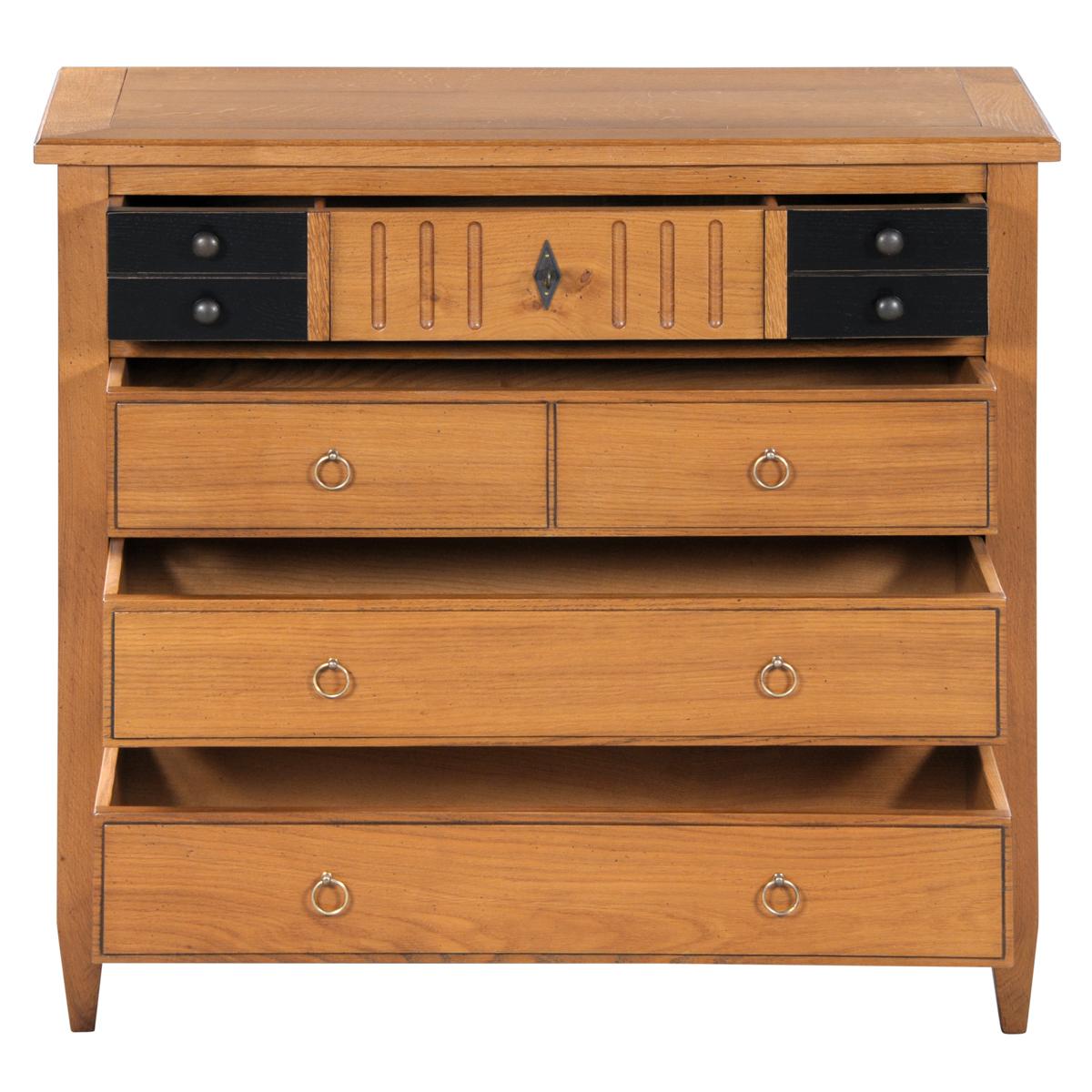 This chest of drawers is part of the DIRECTOIRE collection, based on the world-renowned DIRECTOIRE style of the late 18th century in France.
This range is characterized by straight, sober, timeless lines, sometimes enhanced by decorative motifs such