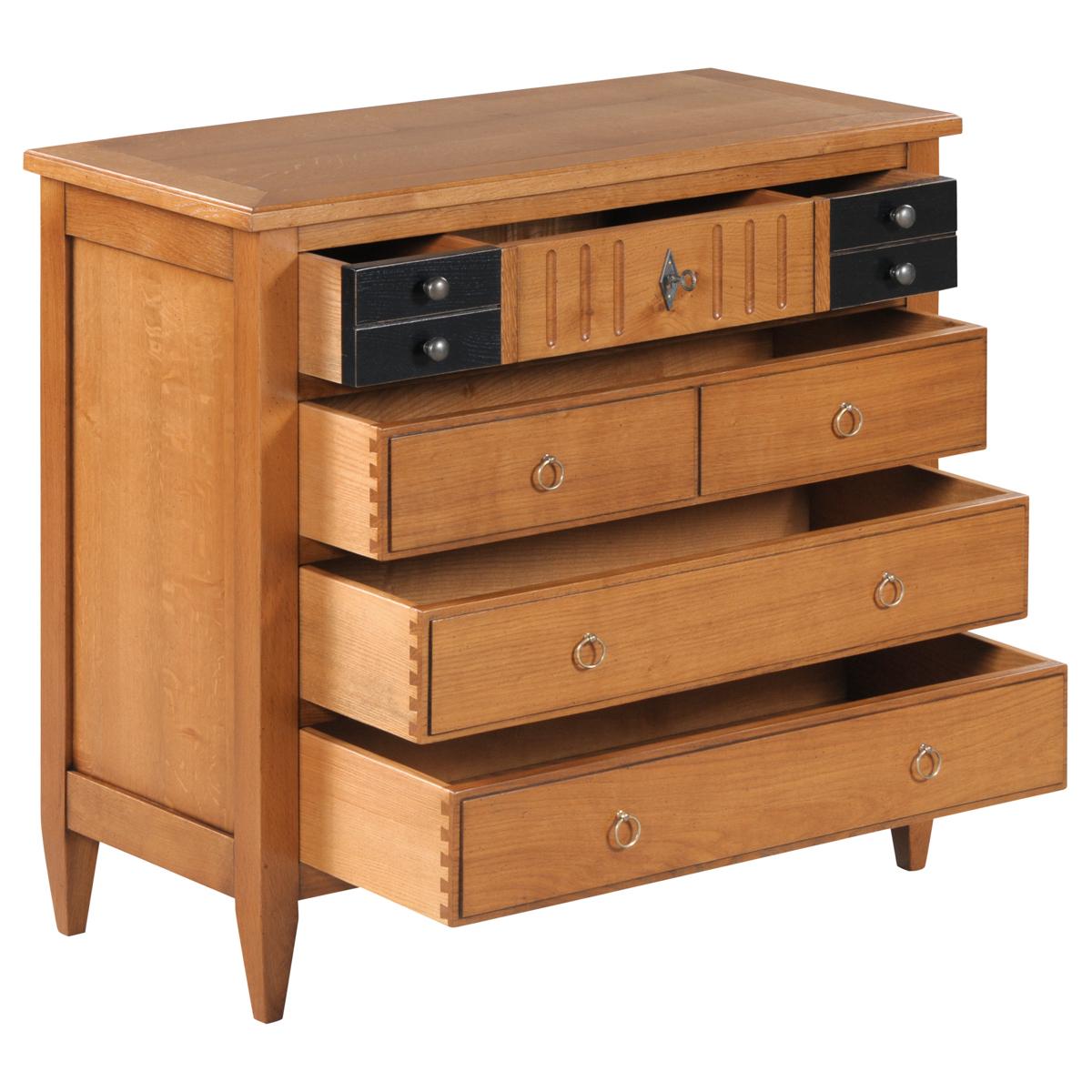 Hand-Crafted French Directoire Style 4-drawer Chest - Commode in solid oak For Sale
